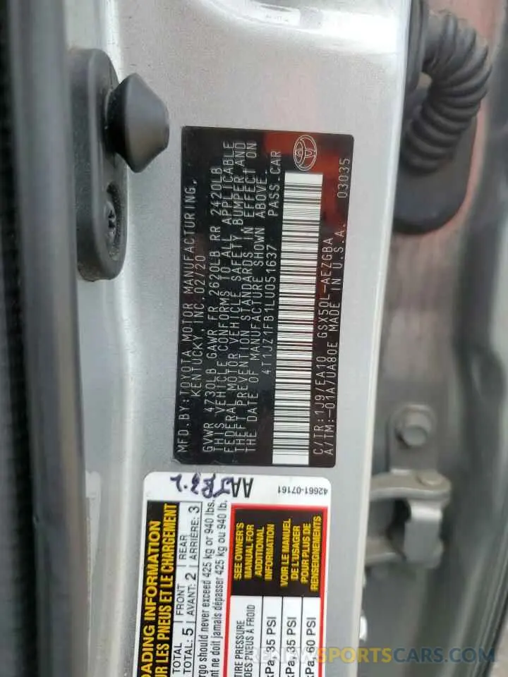 12 fotografías del automóvil dañado 4T1JZ1FB1LU051637 TOYOTA AVALON 2020