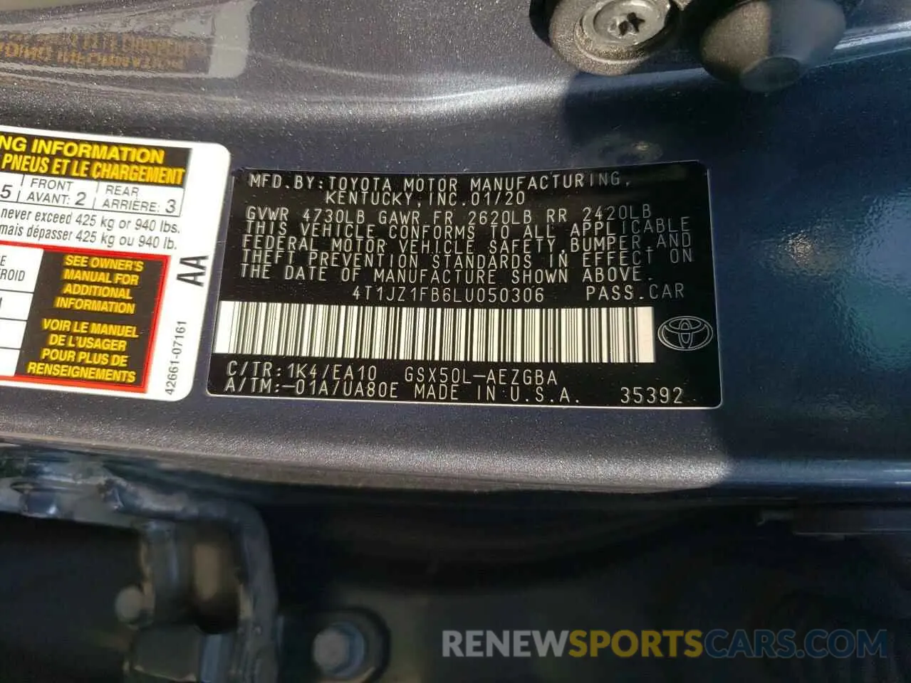 12 fotografías del automóvil dañado 4T1JZ1FB6LU050306 TOYOTA AVALON 2020