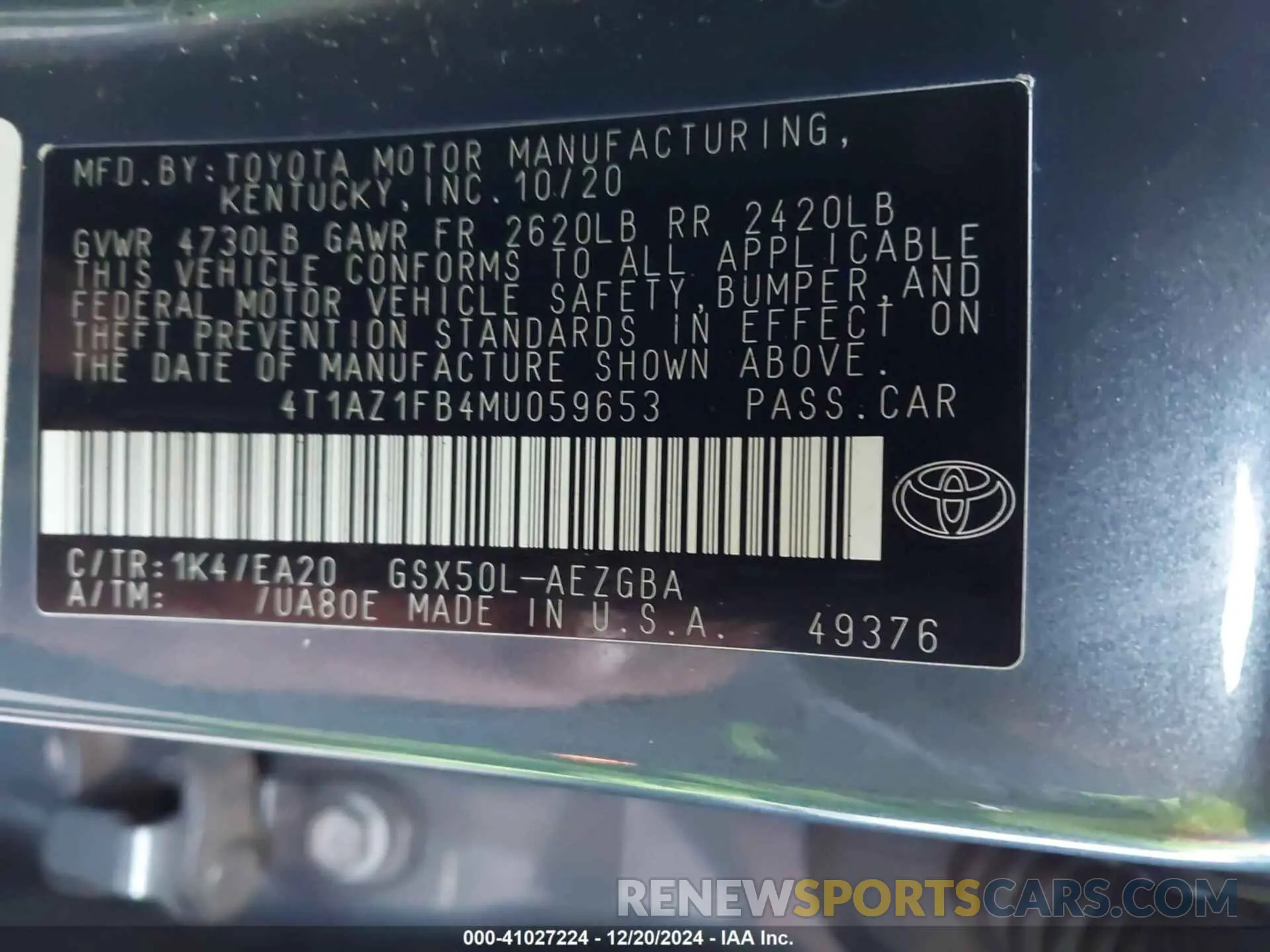 9 fotografías del automóvil dañado 4T1AZ1FB4MU059653 TOYOTA AVALON 2021