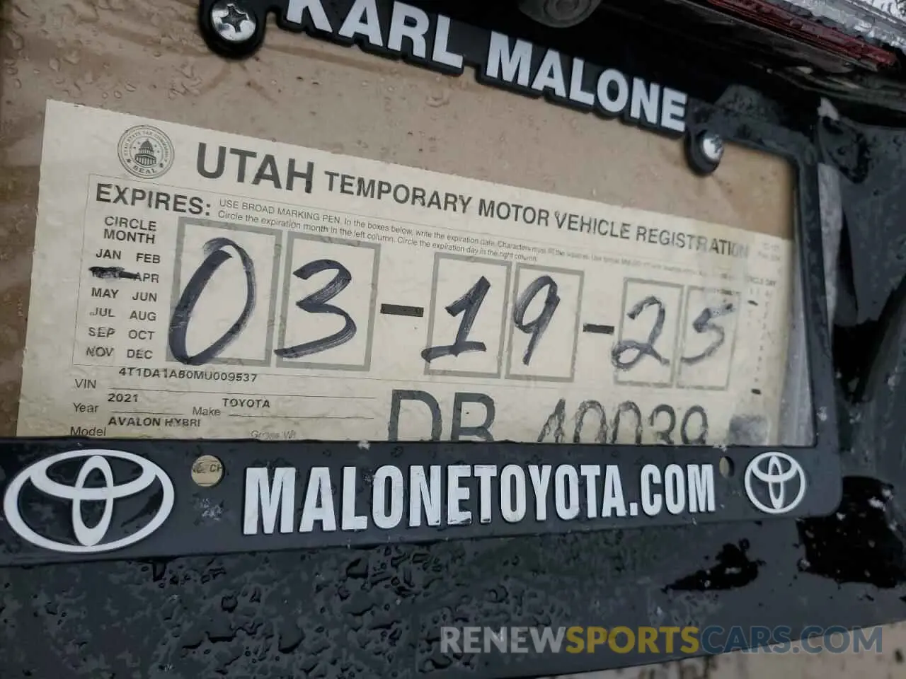 15 fotografías del automóvil dañado 4T1DA1AB0MU009537 TOYOTA AVALON 2021