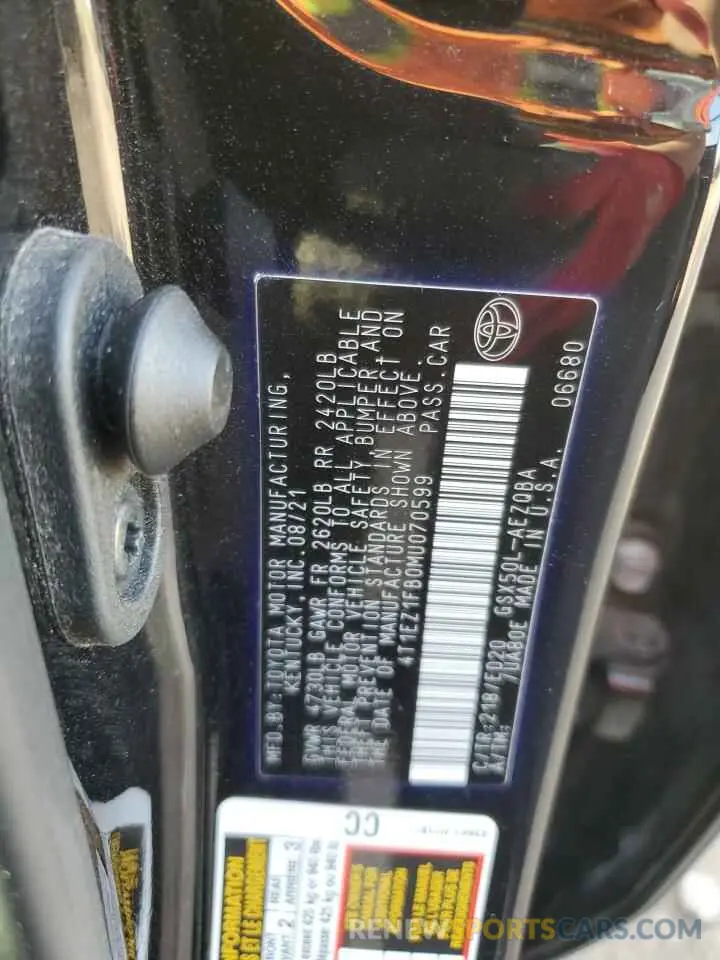 12 fotografías del automóvil dañado 4T1EZ1FB0MU070599 TOYOTA AVALON 2021