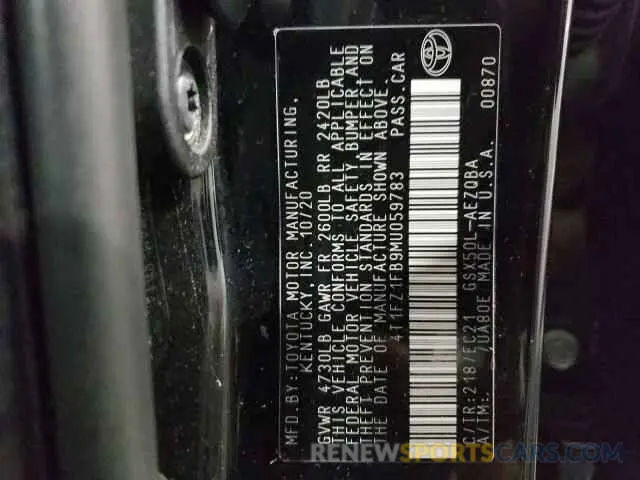 12 fotografías del automóvil dañado 4T1FZ1FB9MU059783 TOYOTA AVALON 2021