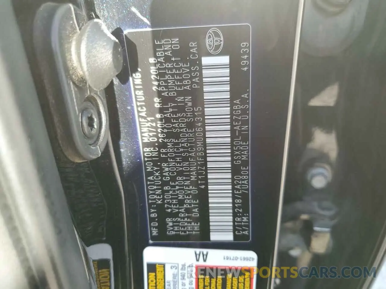 12 fotografías del automóvil dañado 4T1JZ1FB9MU064315 TOYOTA AVALON 2021