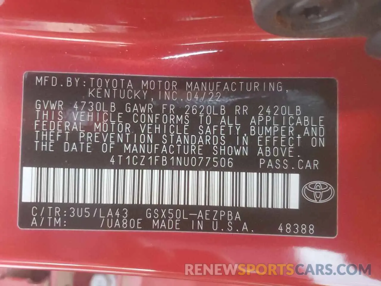 14 fotografías del automóvil dañado 4T1CZ1FB1NU077506 TOYOTA AVALON 2022