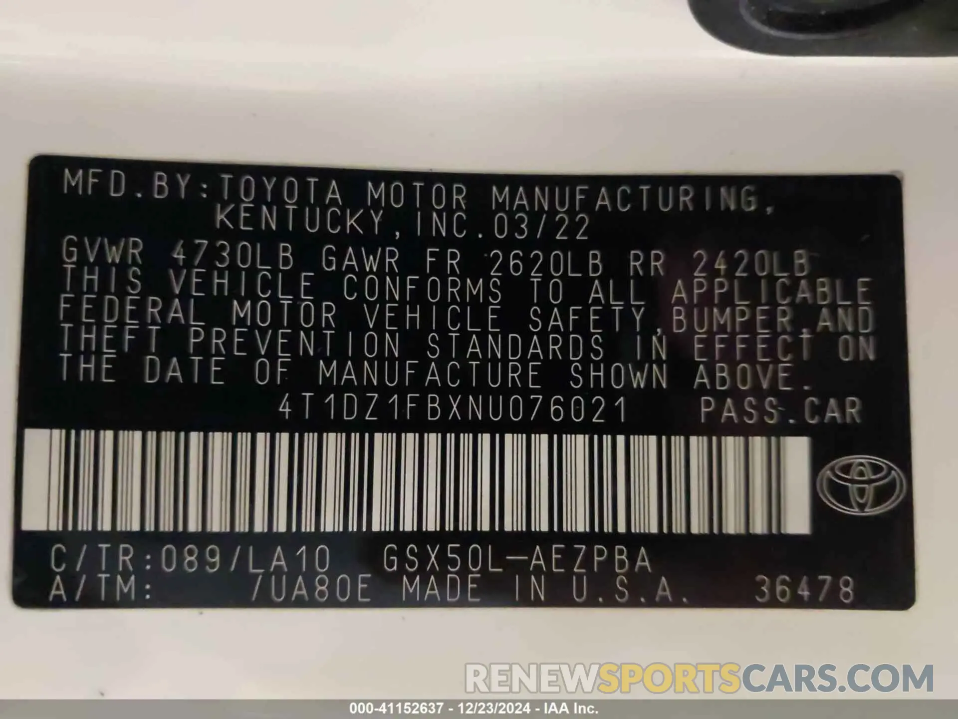 9 fotografías del automóvil dañado 4T1DZ1FBXNU076021 TOYOTA AVALON 2022