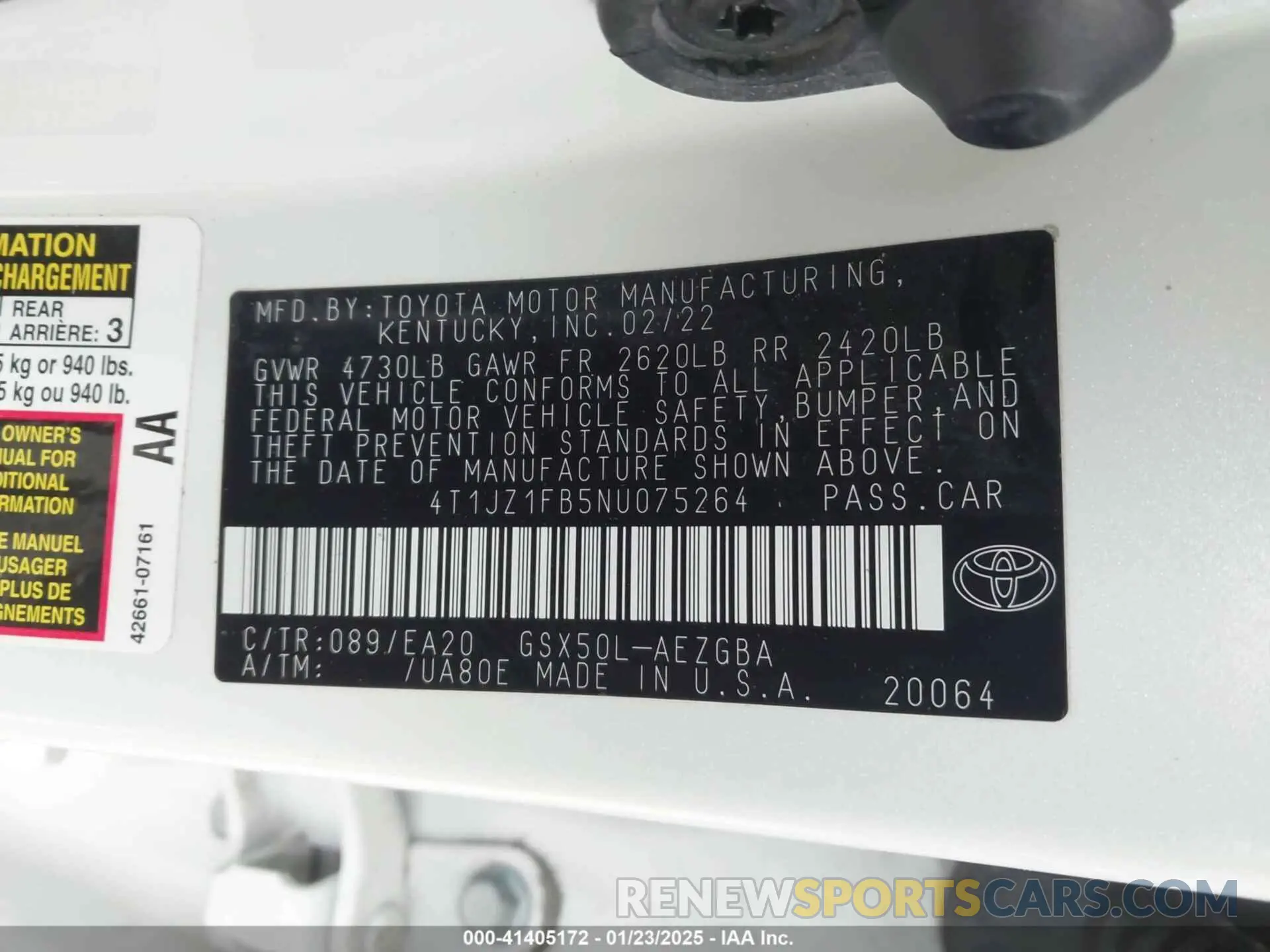 9 fotografías del automóvil dañado 4T1JZ1FB5NU075264 TOYOTA AVALON 2022