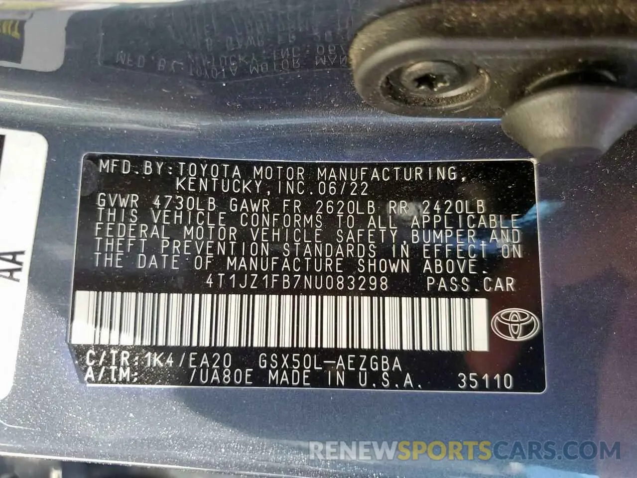 12 fotografías del automóvil dañado 4T1JZ1FB7NU083298 TOYOTA AVALON 2022