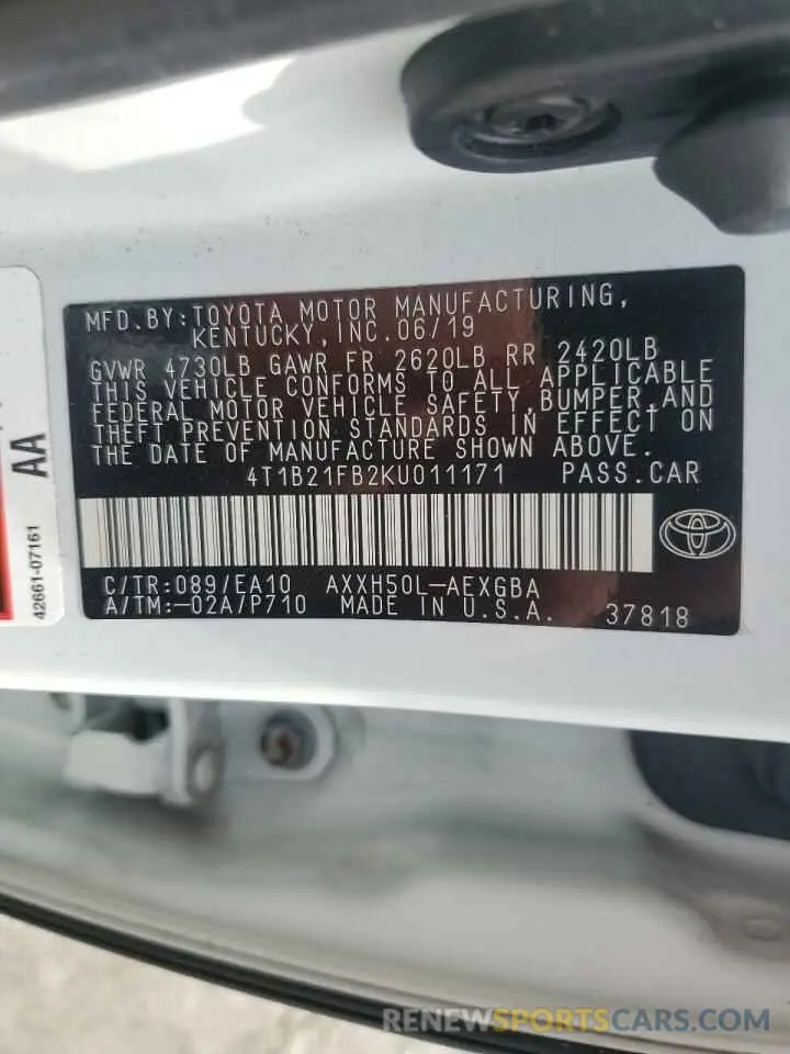 13 fotografías del automóvil dañado 4T1B21FB2KU011171 TOYOTA AVALON 2024