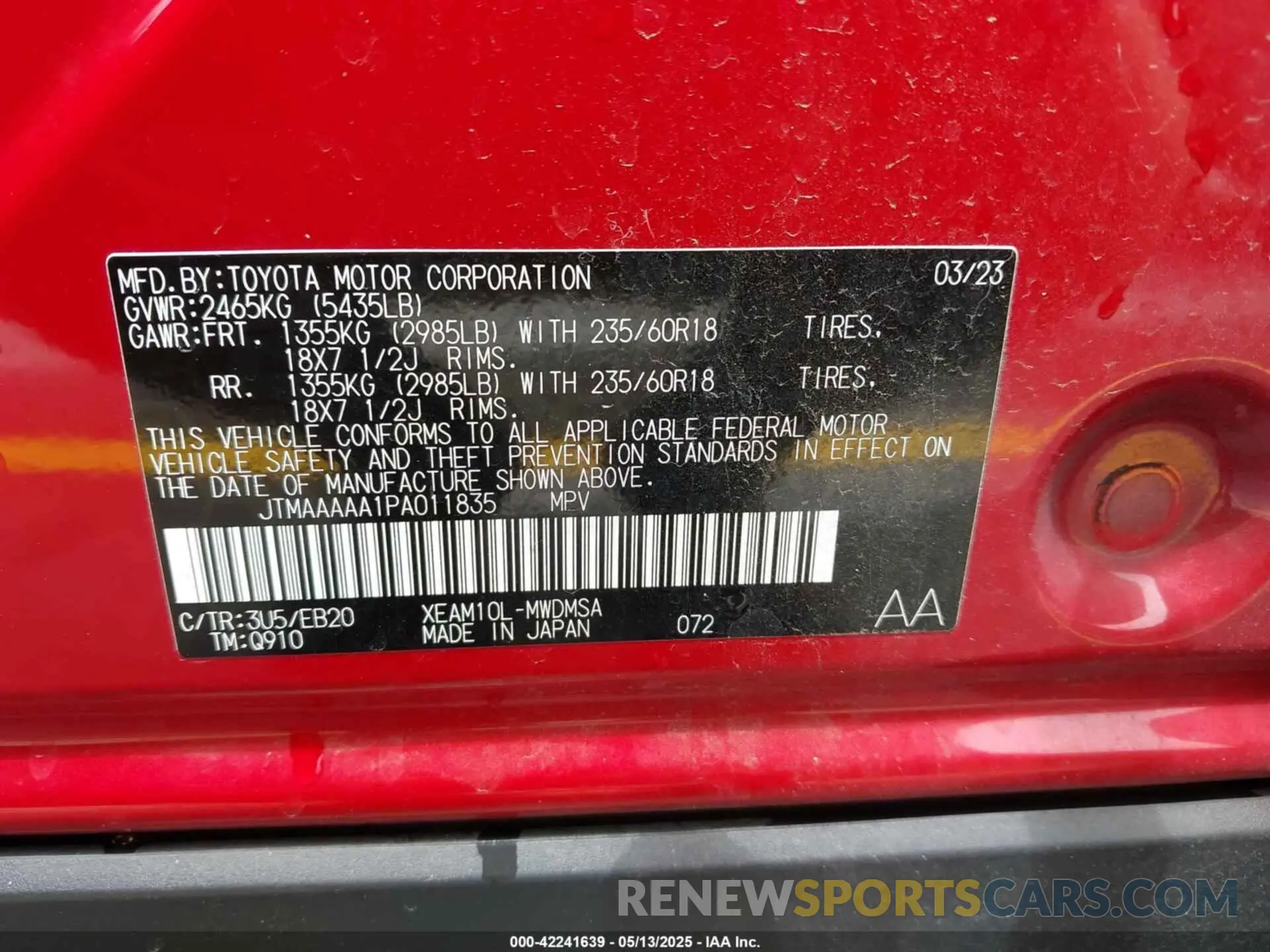 8 fotografías del automóvil dañado JTMAAAAA1PA011835 TOYOTA BZ4X 2023