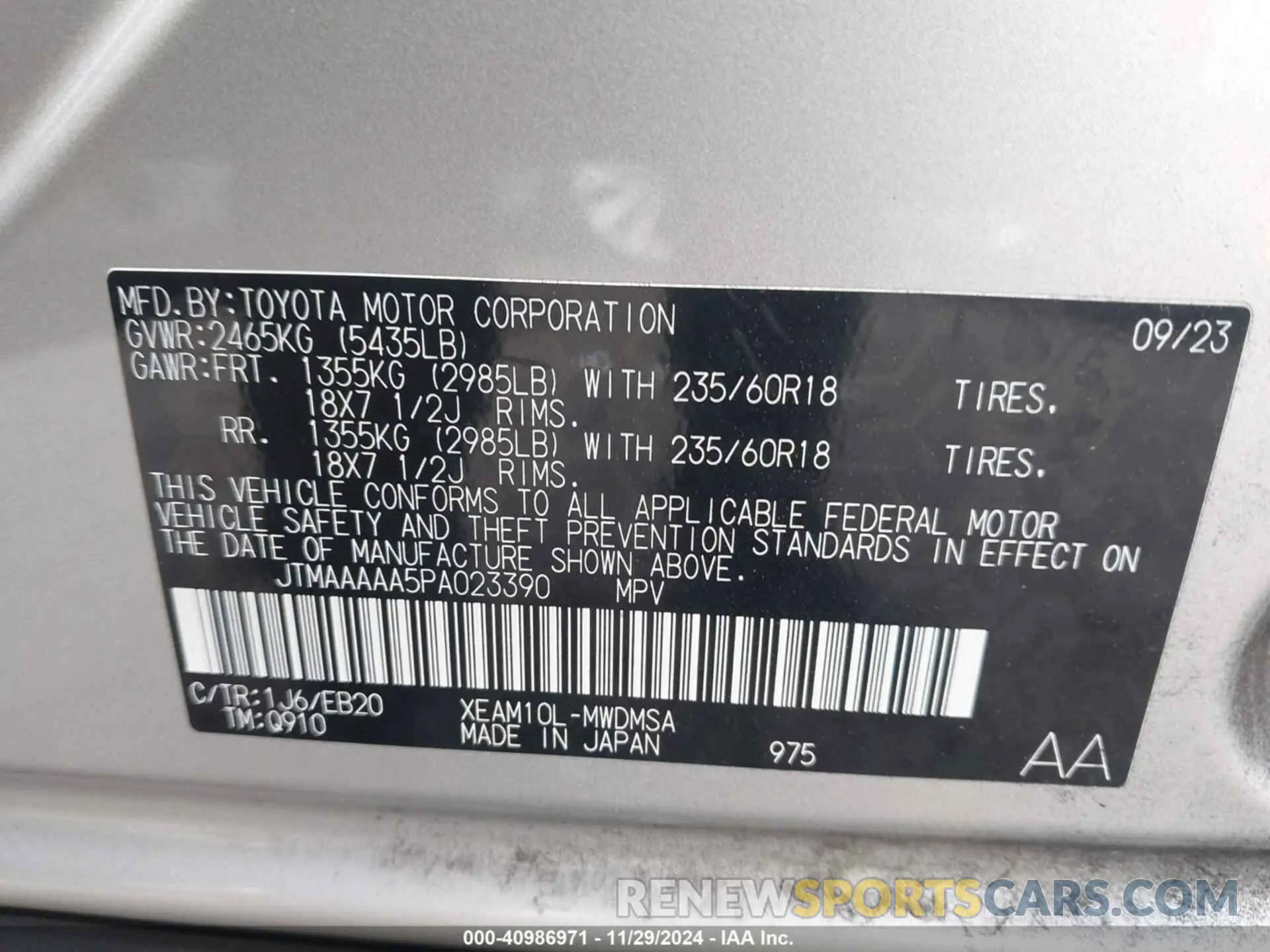 9 fotografías del automóvil dañado JTMAAAAA5PA023390 TOYOTA BZ4X 2023
