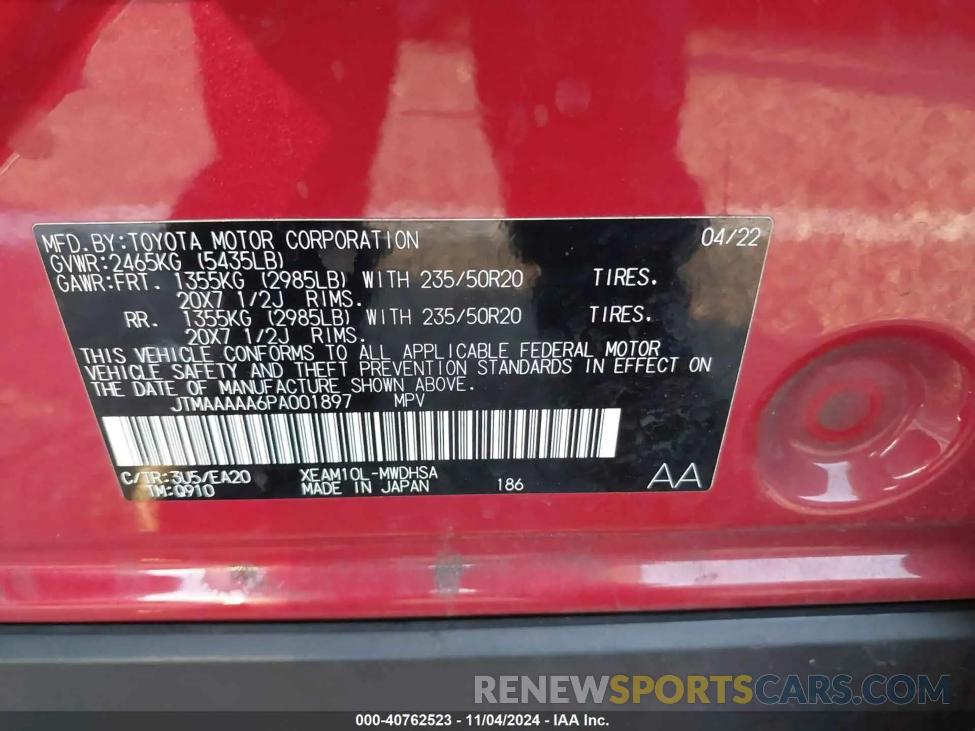 8 fotografías del automóvil dañado JTMAAAAA6PA001897 TOYOTA BZ4X 2023