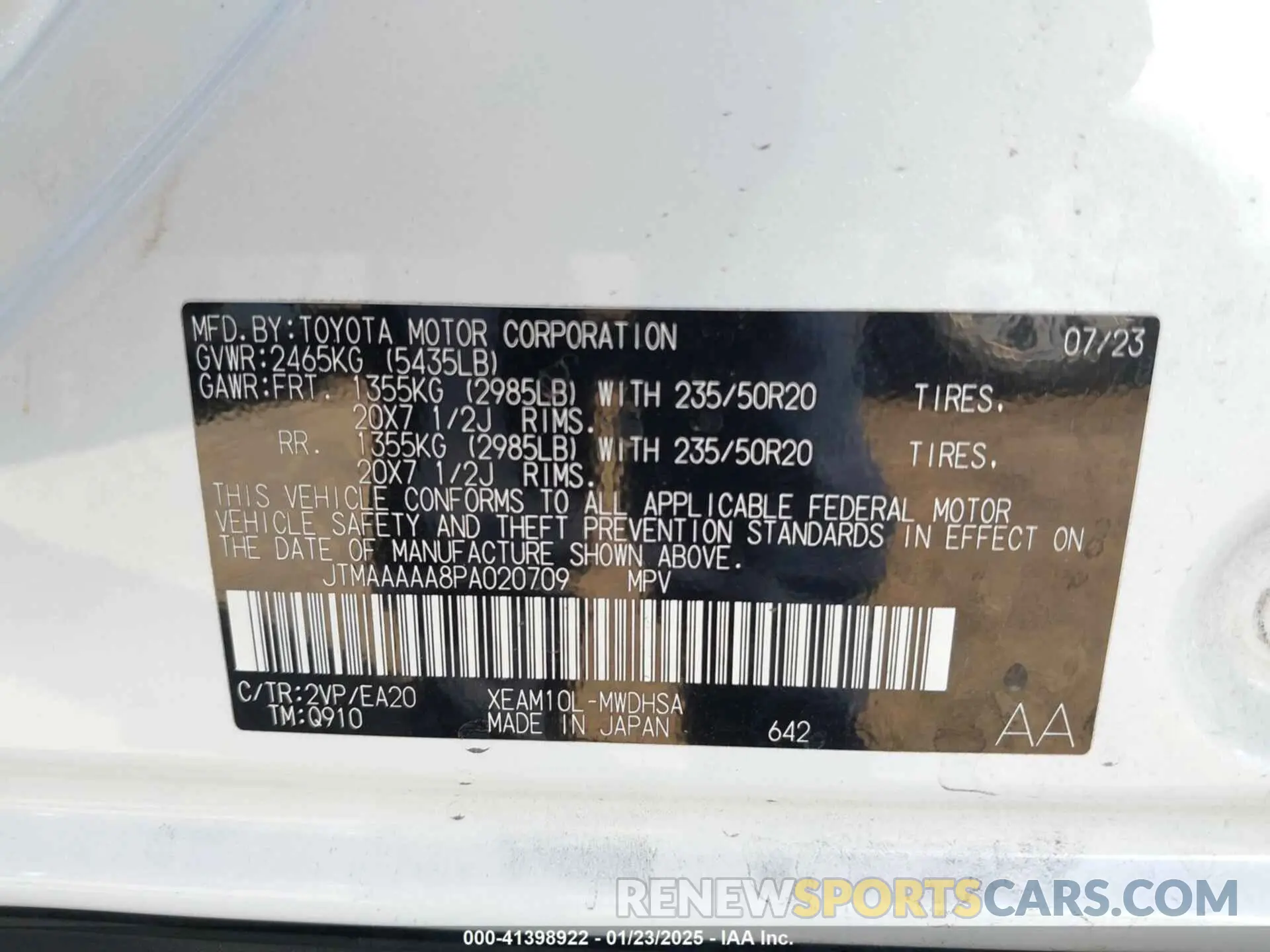 9 fotografías del automóvil dañado JTMAAAAA8PA020709 TOYOTA BZ4X 2023