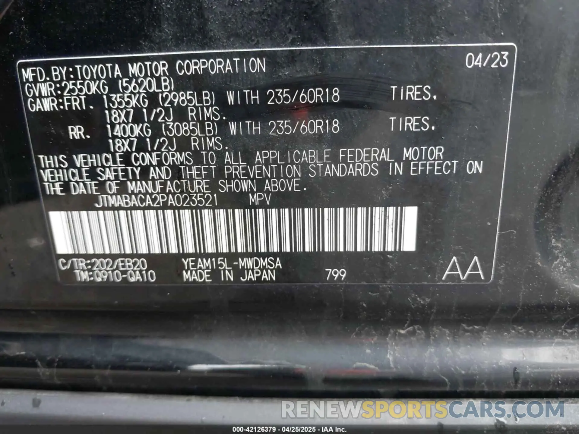 9 fotografías del automóvil dañado JTMABACA2PA023521 TOYOTA BZ4X 2023
