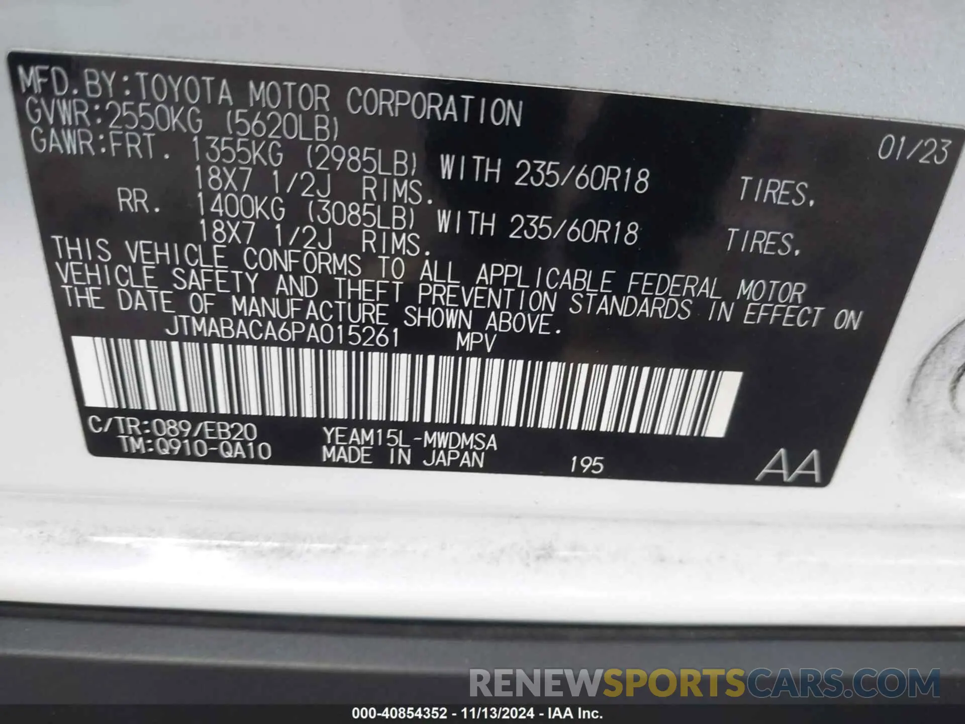 9 fotografías del automóvil dañado JTMABACA6PA015261 TOYOTA BZ4X 2023