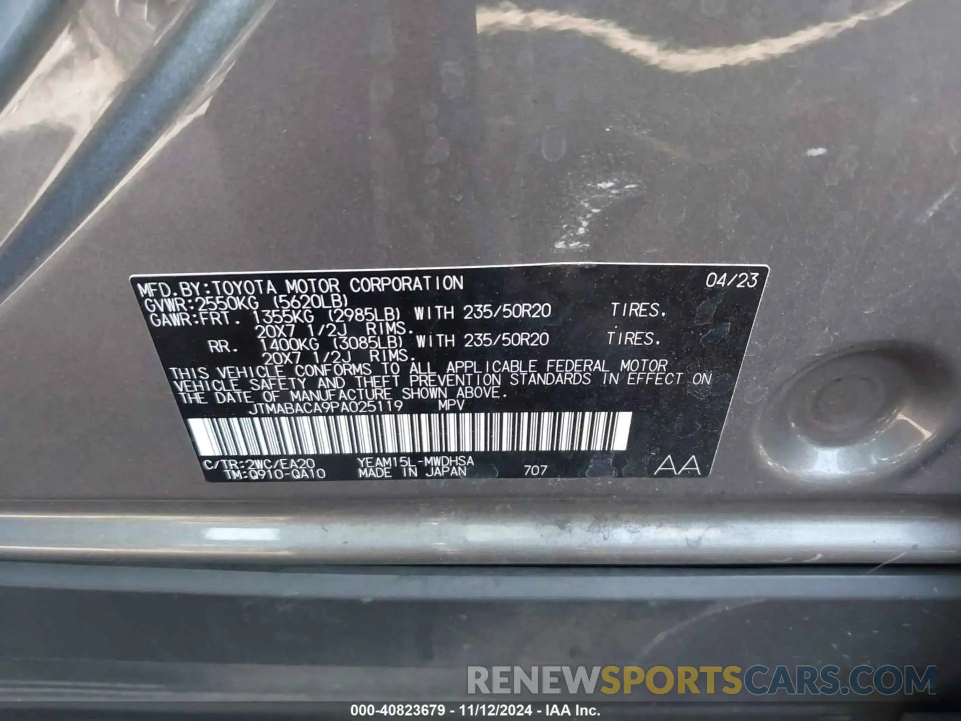 9 fotografías del automóvil dañado JTMABACA9PA025119 TOYOTA BZ4X 2023