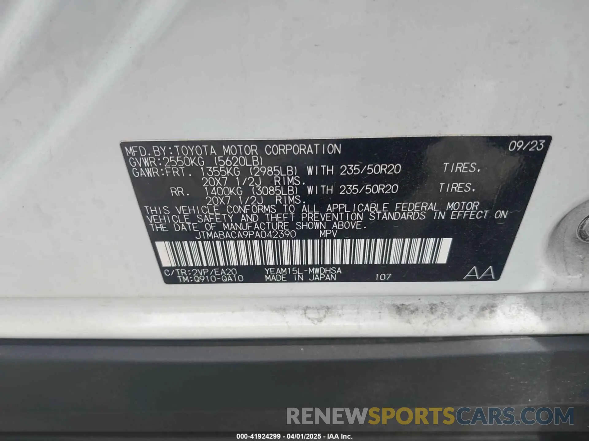 8 fotografías del automóvil dañado JTMABACA9PA042390 TOYOTA BZ4X 2023