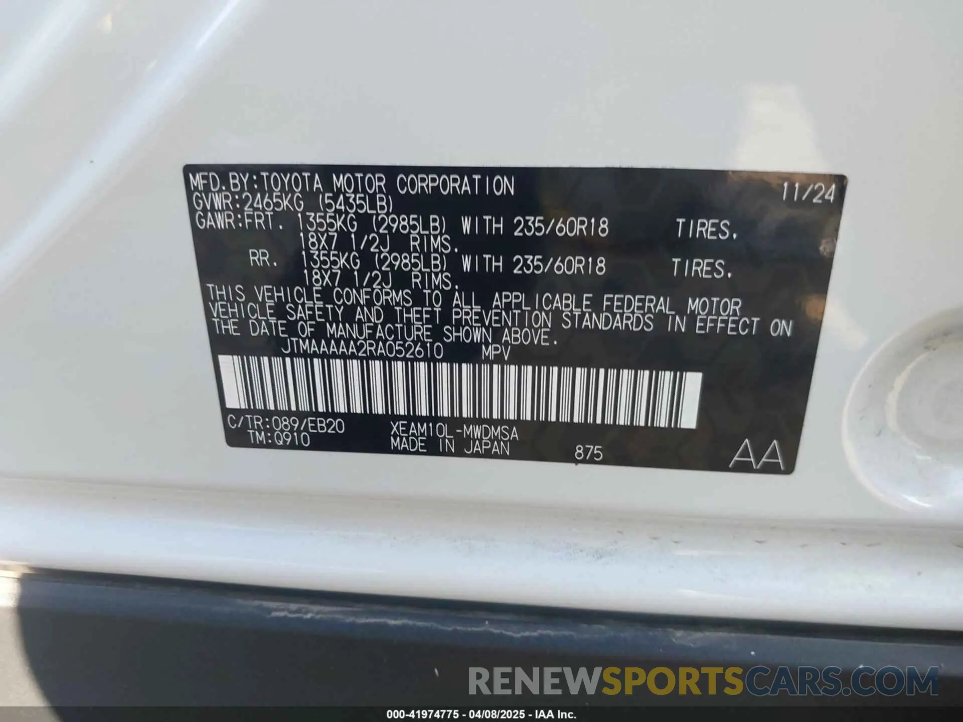 9 fotografías del automóvil dañado JTMAAAAA2RA052610 TOYOTA BZ4X 2024