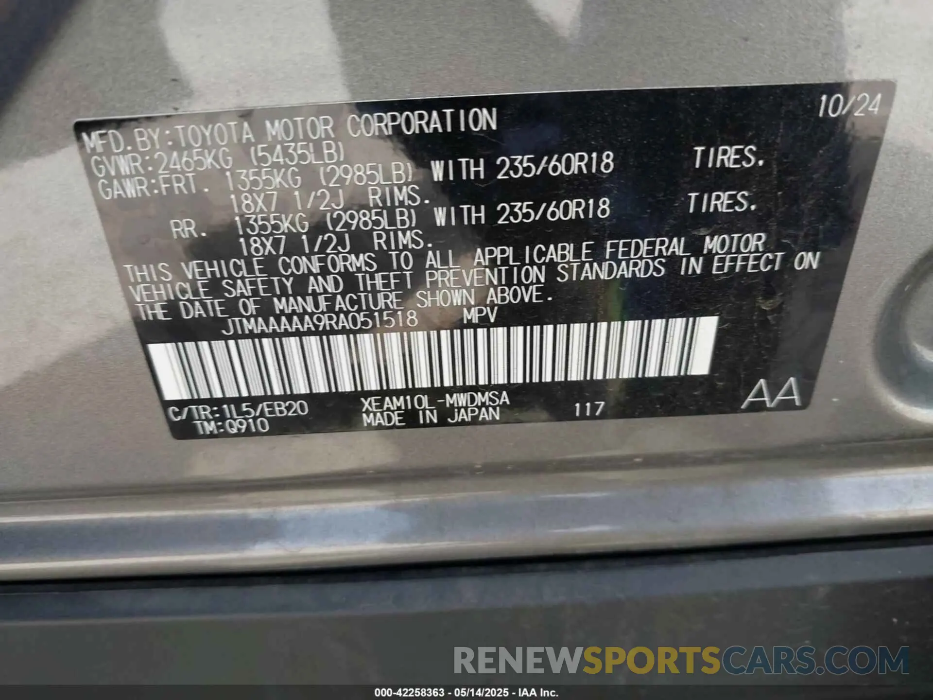 9 fotografías del automóvil dañado JTMAAAAA9RA051518 TOYOTA BZ4X 2024