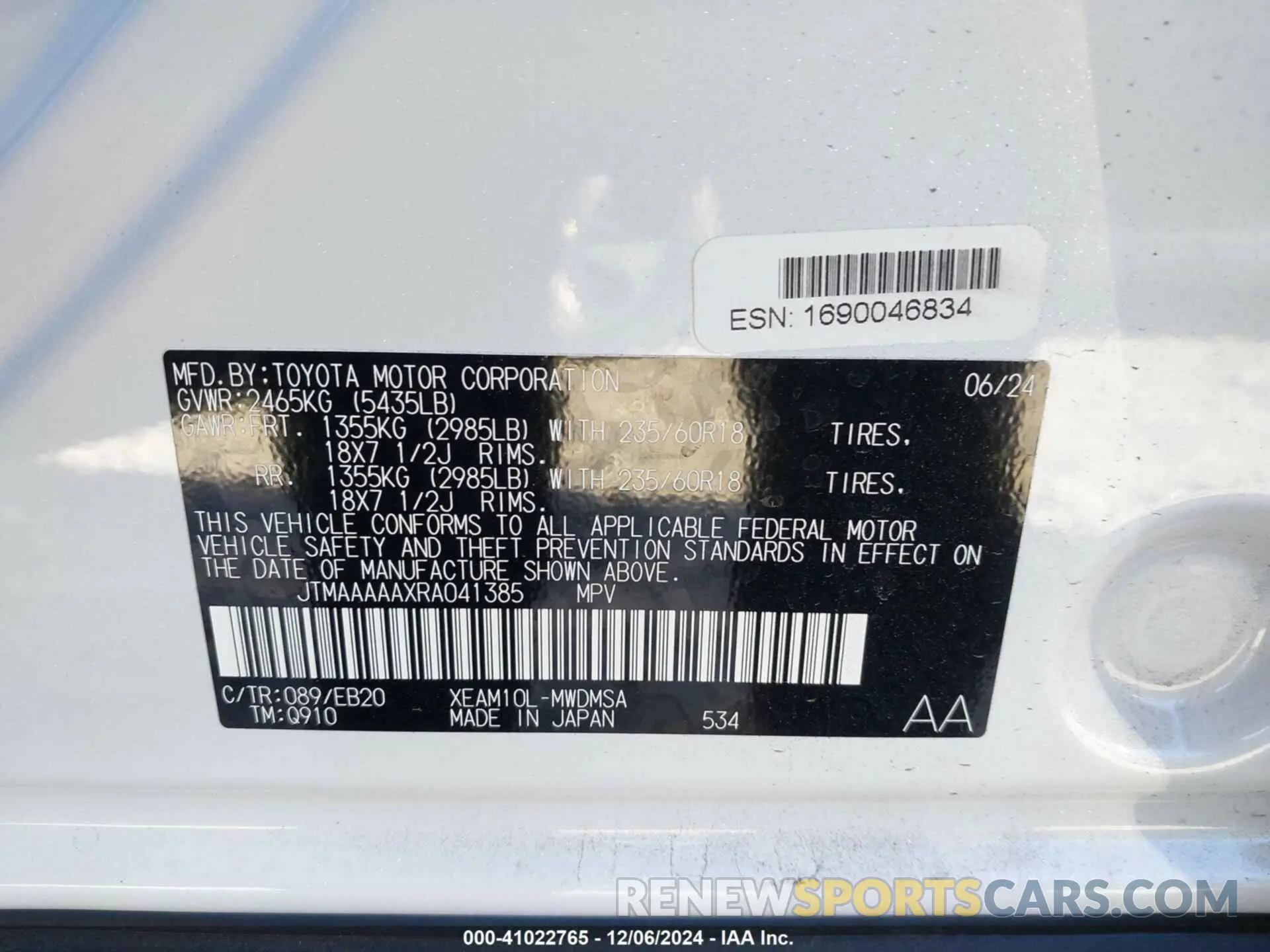 9 fotografías del automóvil dañado JTMAAAAAXRA041385 TOYOTA BZ4X 2024