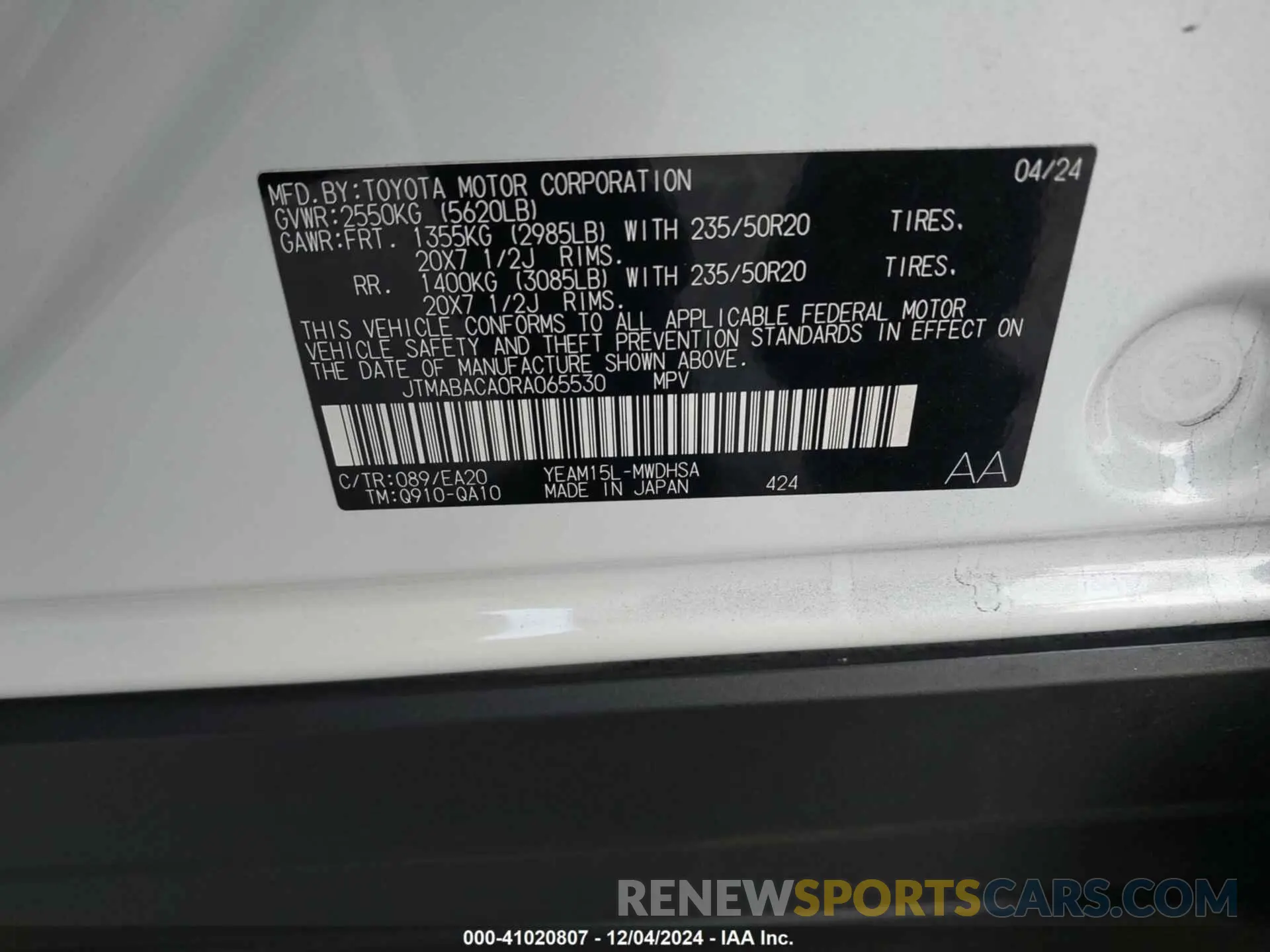 9 fotografías del automóvil dañado JTMABACA0RA065530 TOYOTA BZ4X 2024