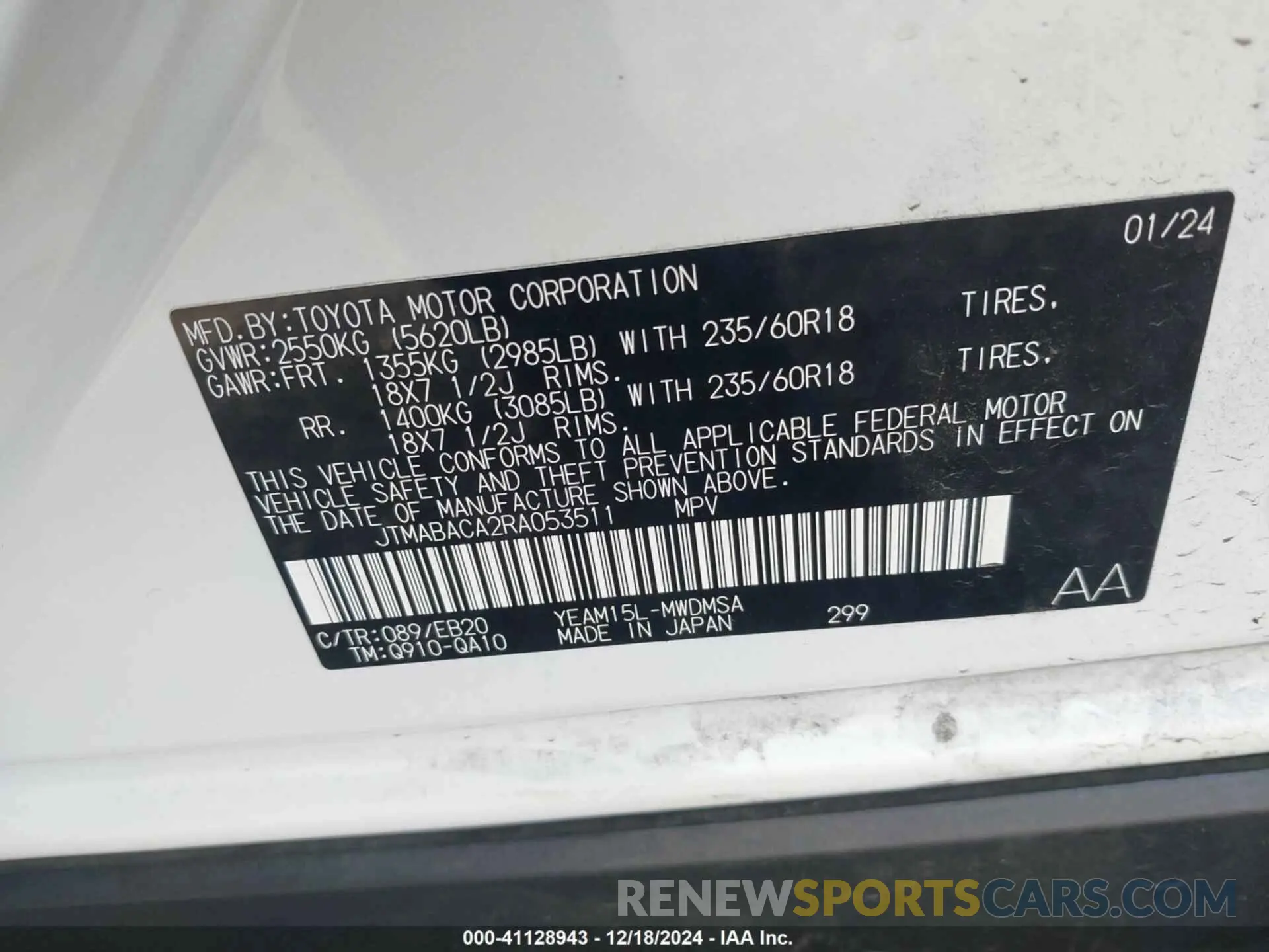 9 fotografías del automóvil dañado JTMABACA2RA053511 TOYOTA BZ4X 2024