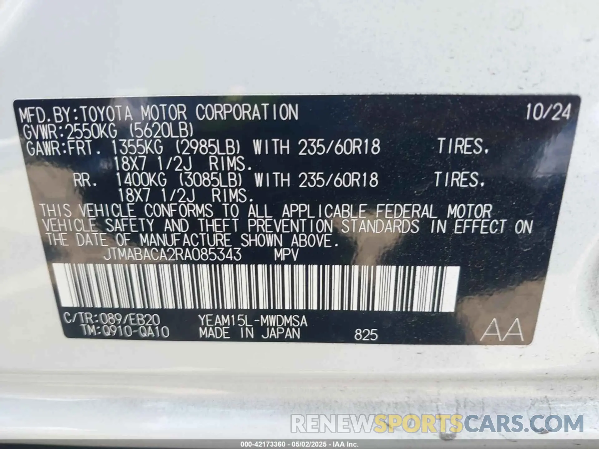 9 fotografías del automóvil dañado JTMABACA2RA085343 TOYOTA BZ4X 2024