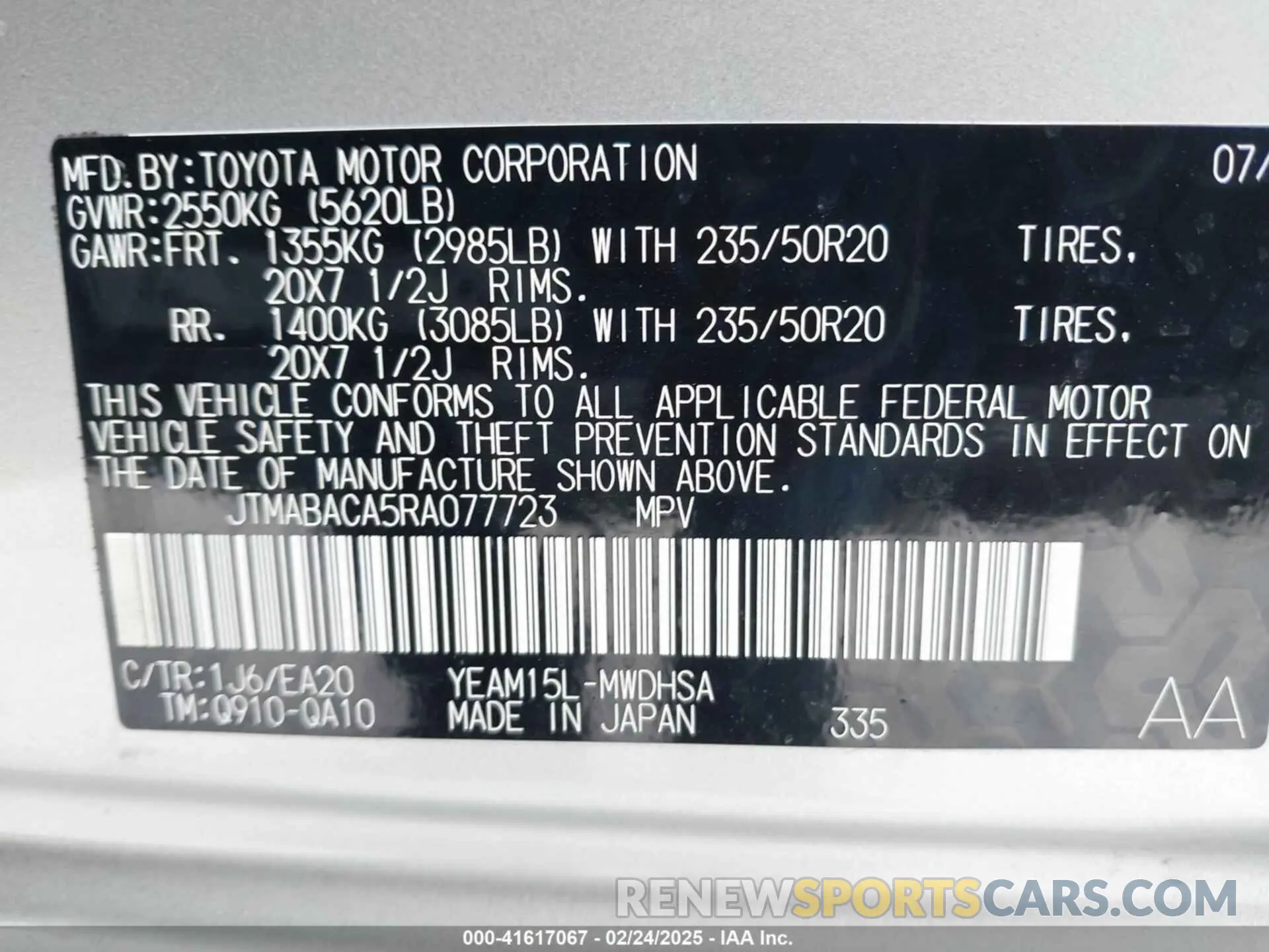 9 fotografías del automóvil dañado JTMABACA5RA077723 TOYOTA BZ4X 2024