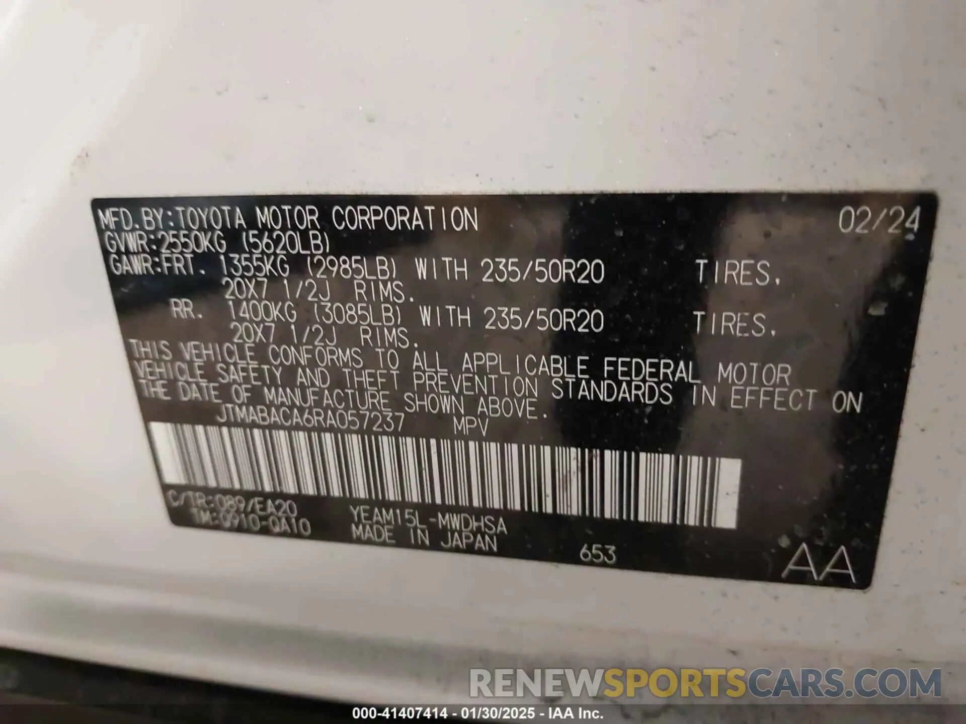 9 fotografías del automóvil dañado JTMABACA6RA057237 TOYOTA BZ4X 2024