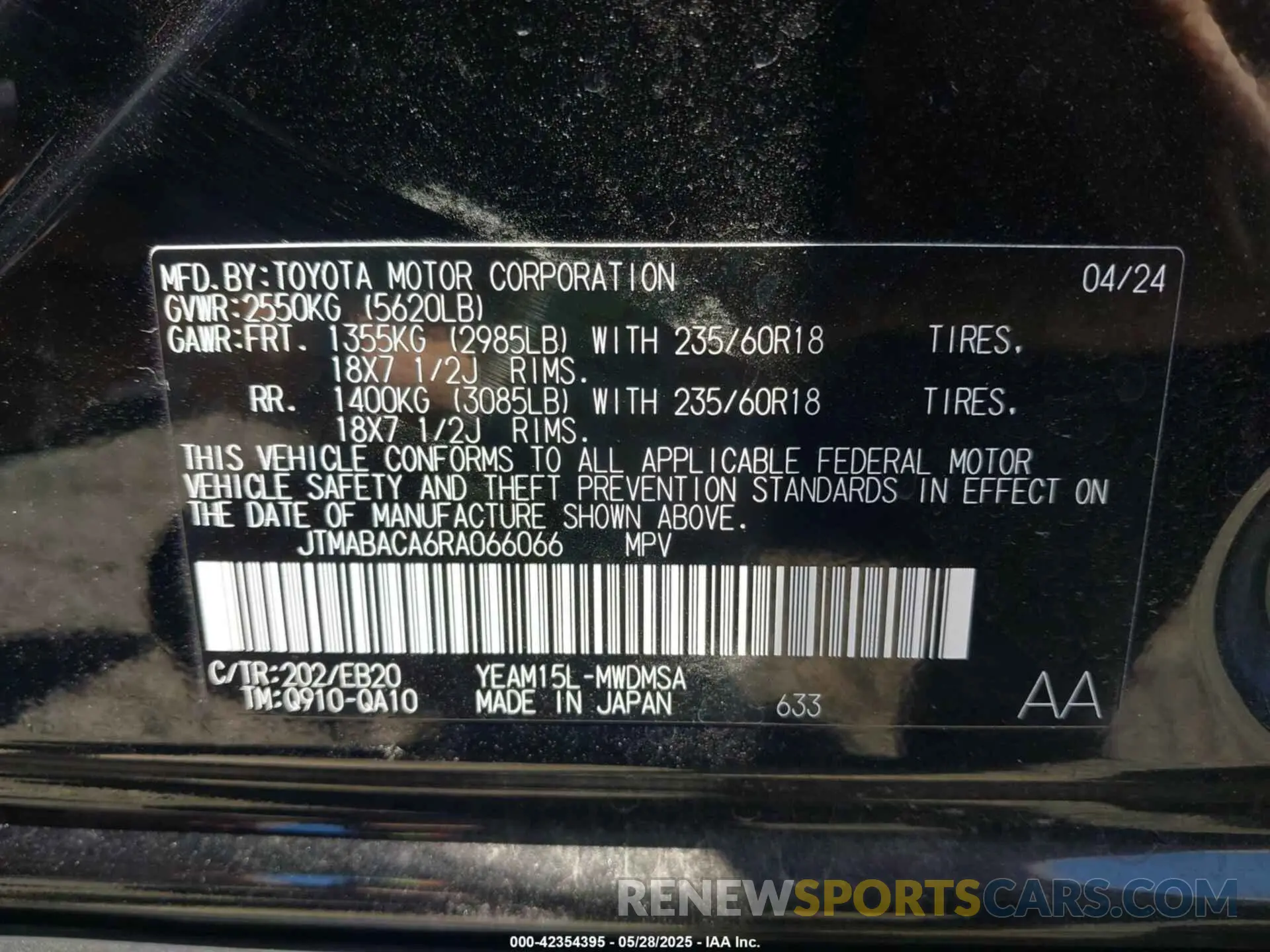 9 fotografías del automóvil dañado JTMABACA6RA066066 TOYOTA BZ4X 2024