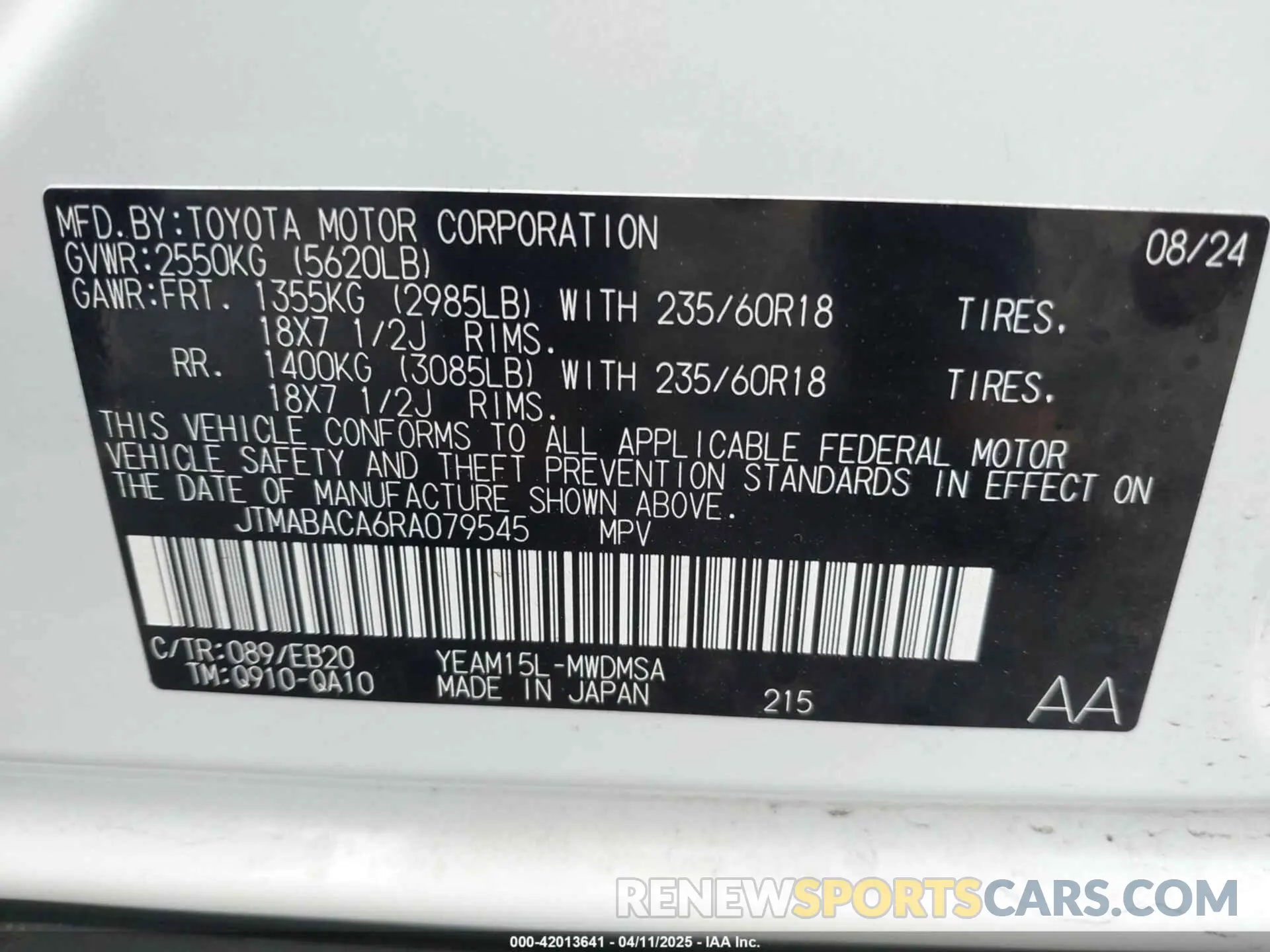 9 fotografías del automóvil dañado JTMABACA6RA079545 TOYOTA BZ4X 2024