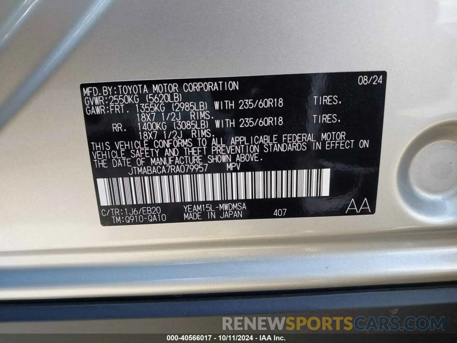 9 fotografías del automóvil dañado JTMABACA7RA079957 TOYOTA BZ4X 2024