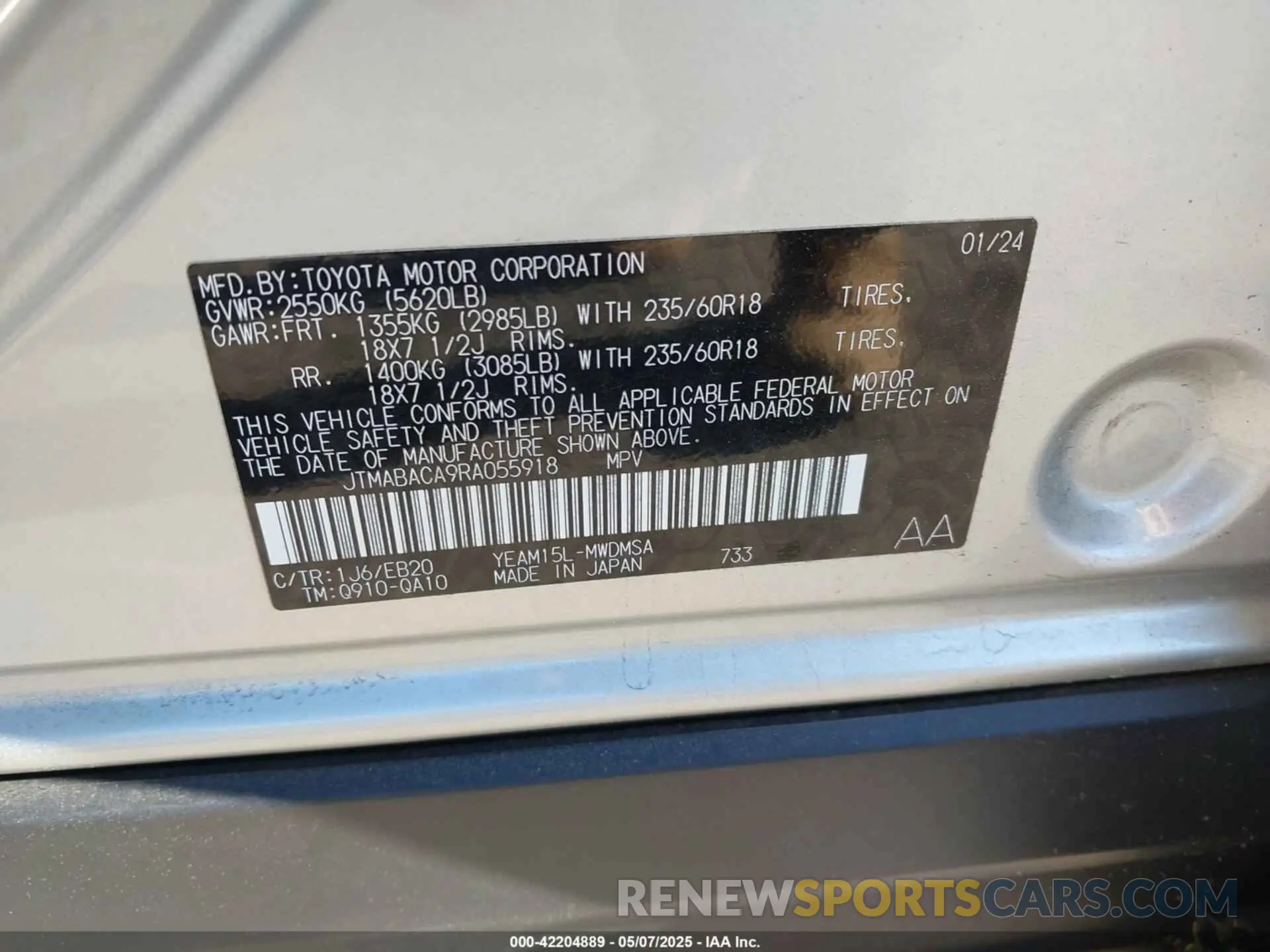 9 fotografías del automóvil dañado JTMABACA9RA055918 TOYOTA BZ4X 2024