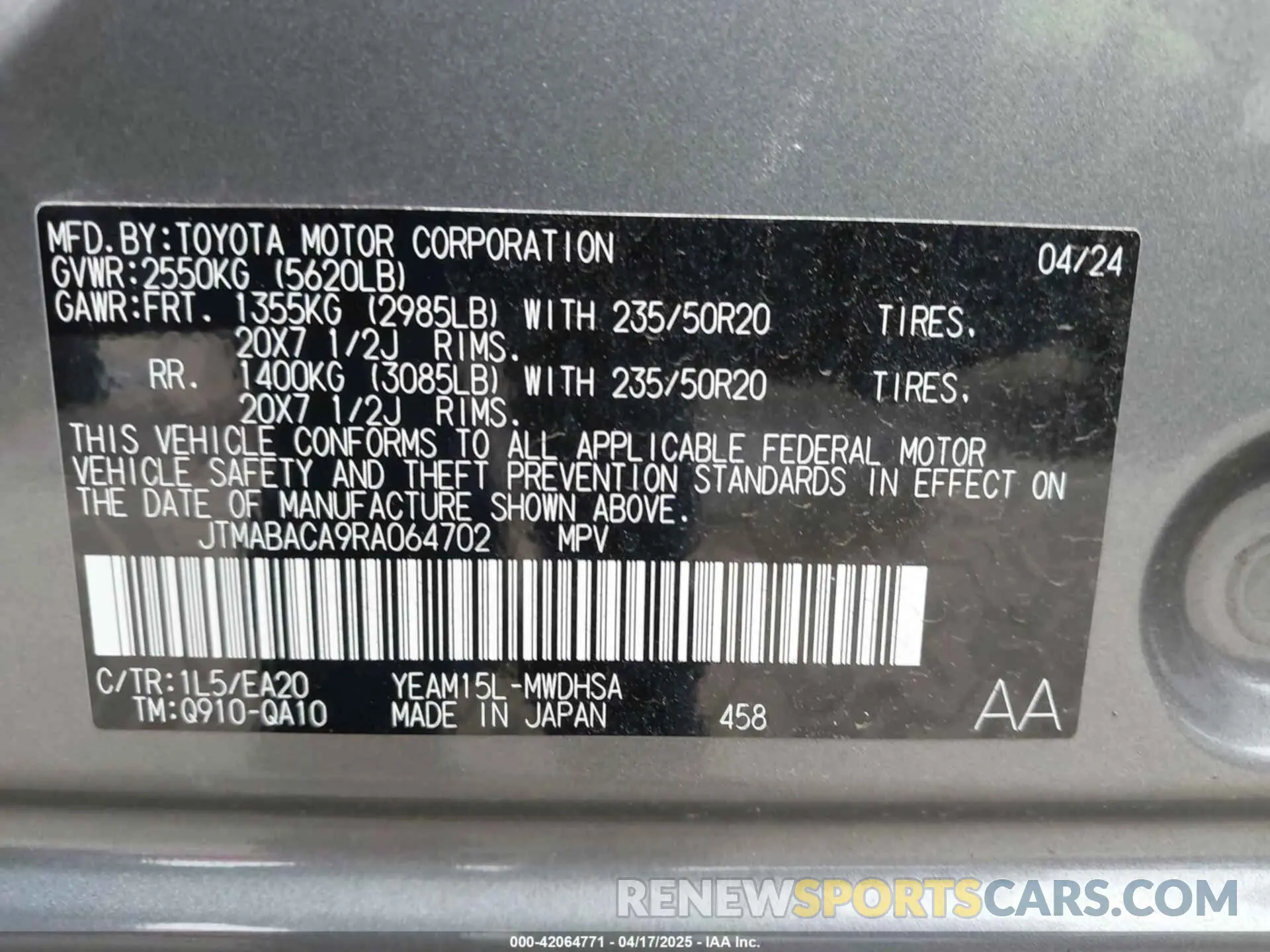 9 fotografías del automóvil dañado JTMABACA9RA064702 TOYOTA BZ4X 2024