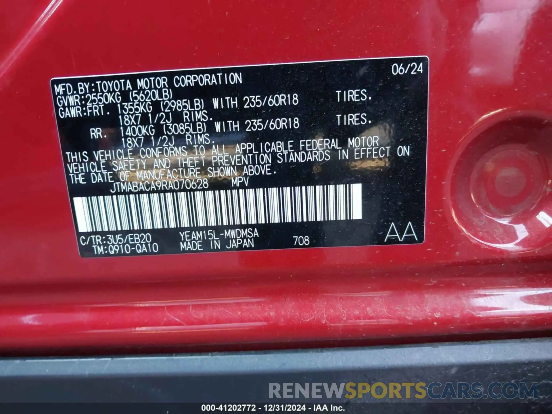 9 fotografías del automóvil dañado JTMABACA9RA070628 TOYOTA BZ4X 2024