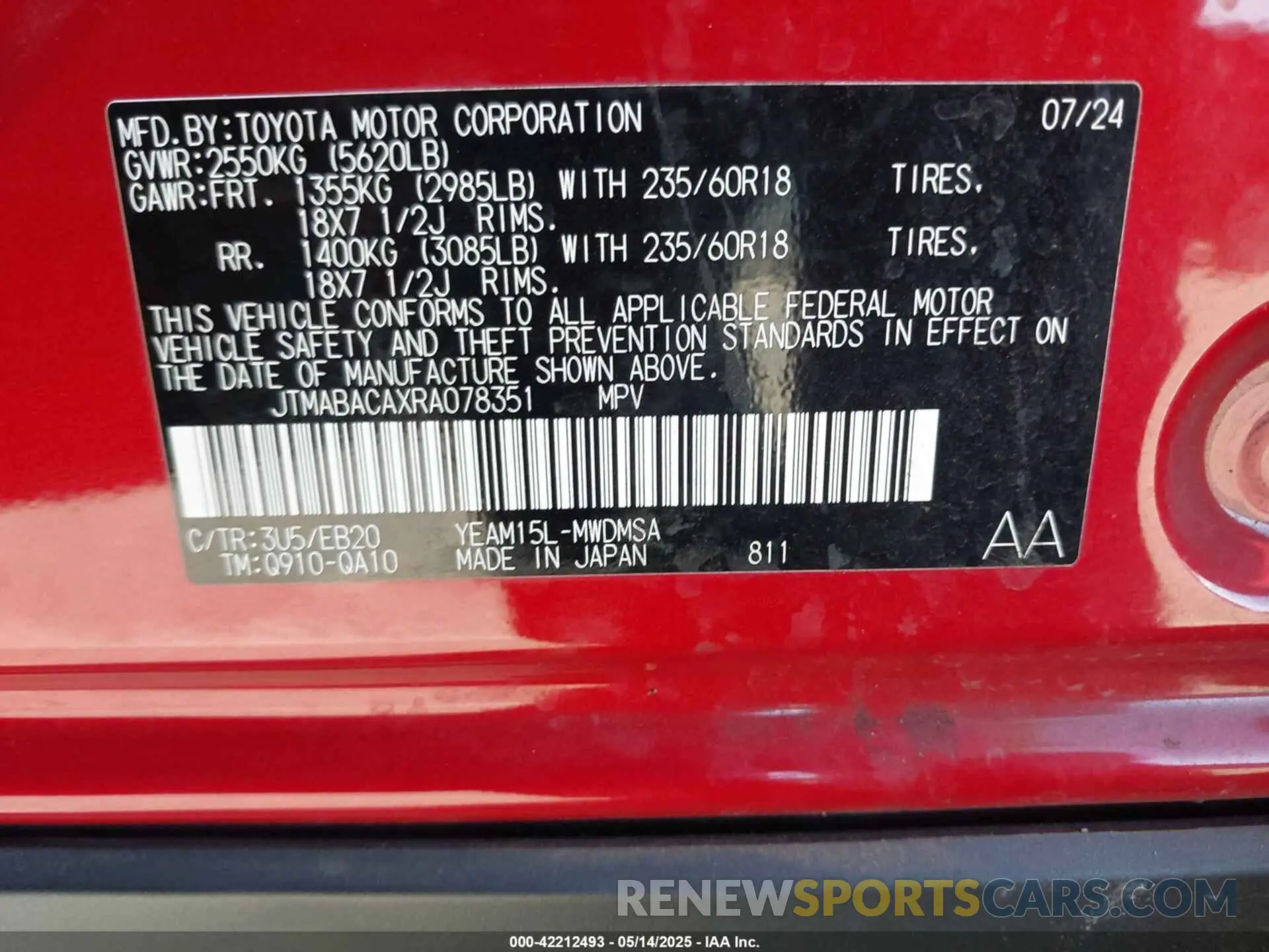 9 fotografías del automóvil dañado JTMABACAXRA078351 TOYOTA BZ4X 2024