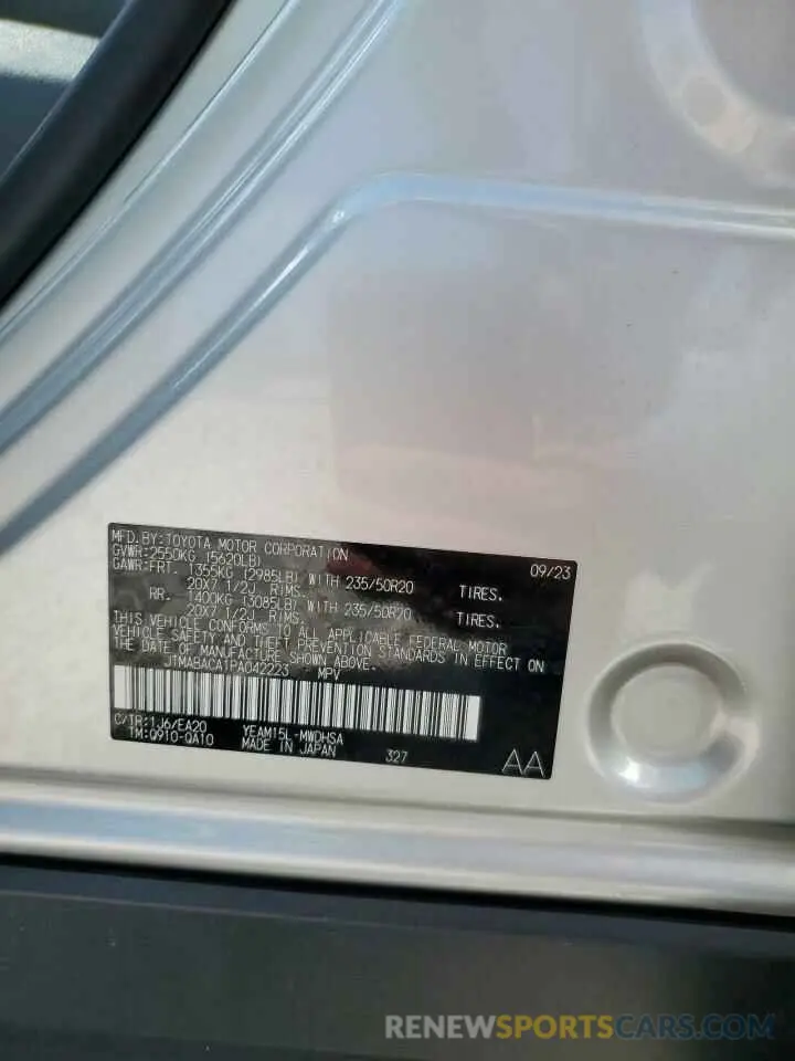 14 fotografías del automóvil dañado JTMABACA1PA042223 TOYOTA BZ4X XLE 2023