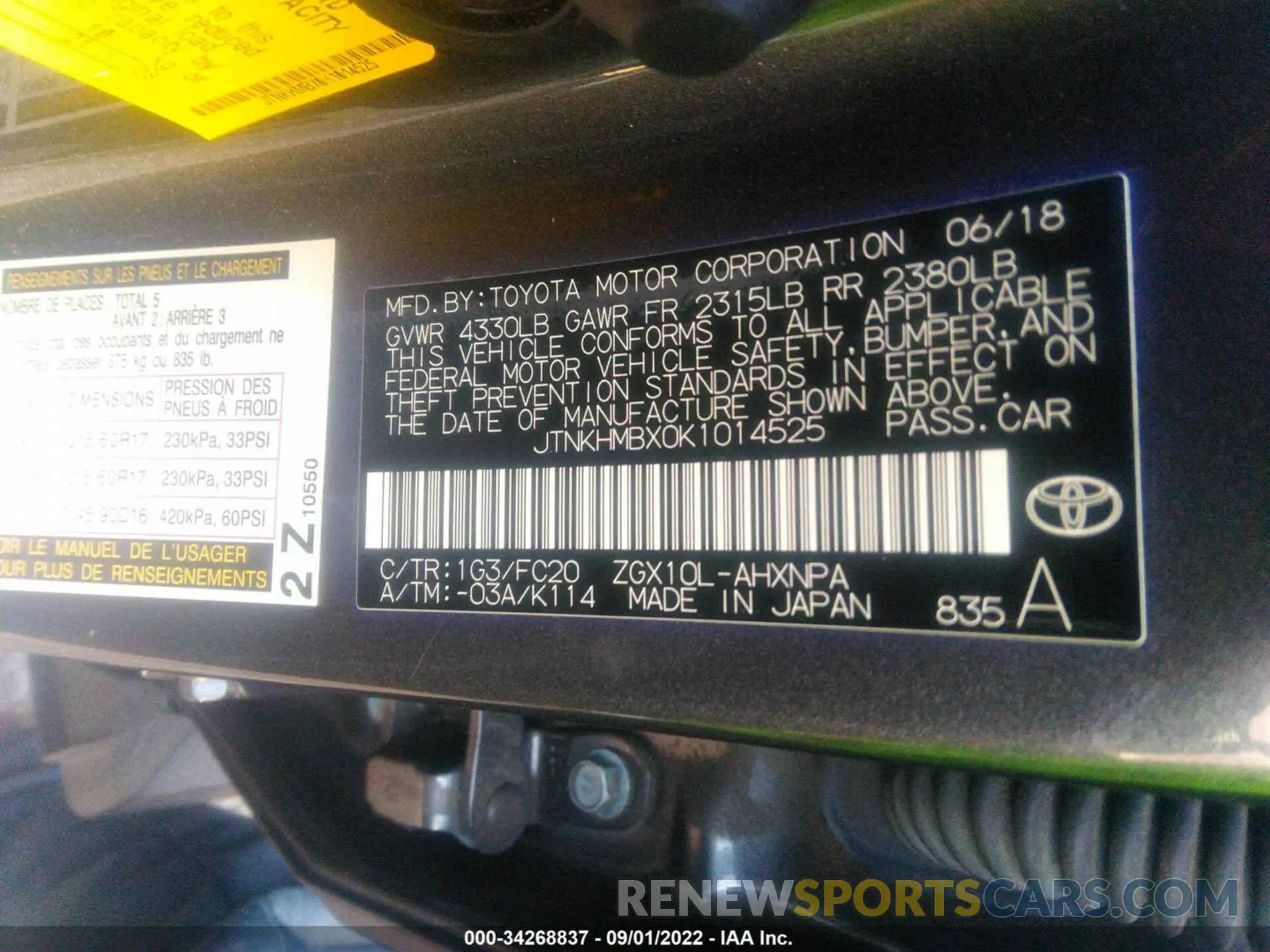 9 fotografías del automóvil dañado JTNKHMBX0K1014525 TOYOTA C-HR 2019