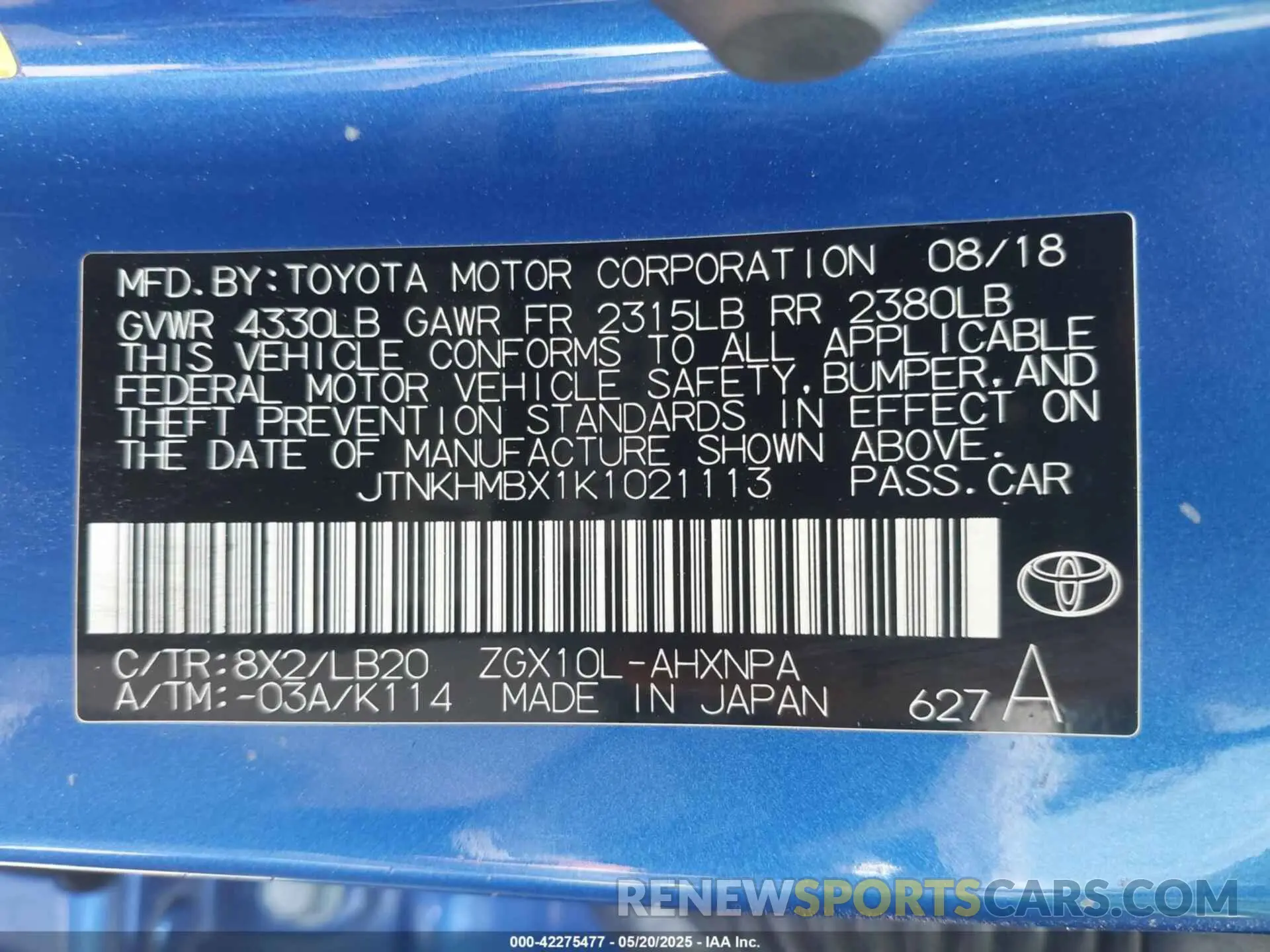 9 fotografías del automóvil dañado JTNKHMBX1K1021113 TOYOTA C-HR 2019