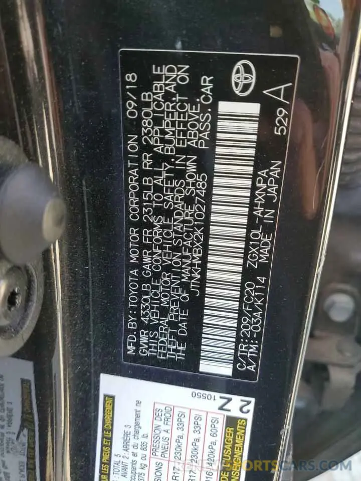 13 fotografías del automóvil dañado JTNKHMBX2K1027485 TOYOTA C-HR 2019
