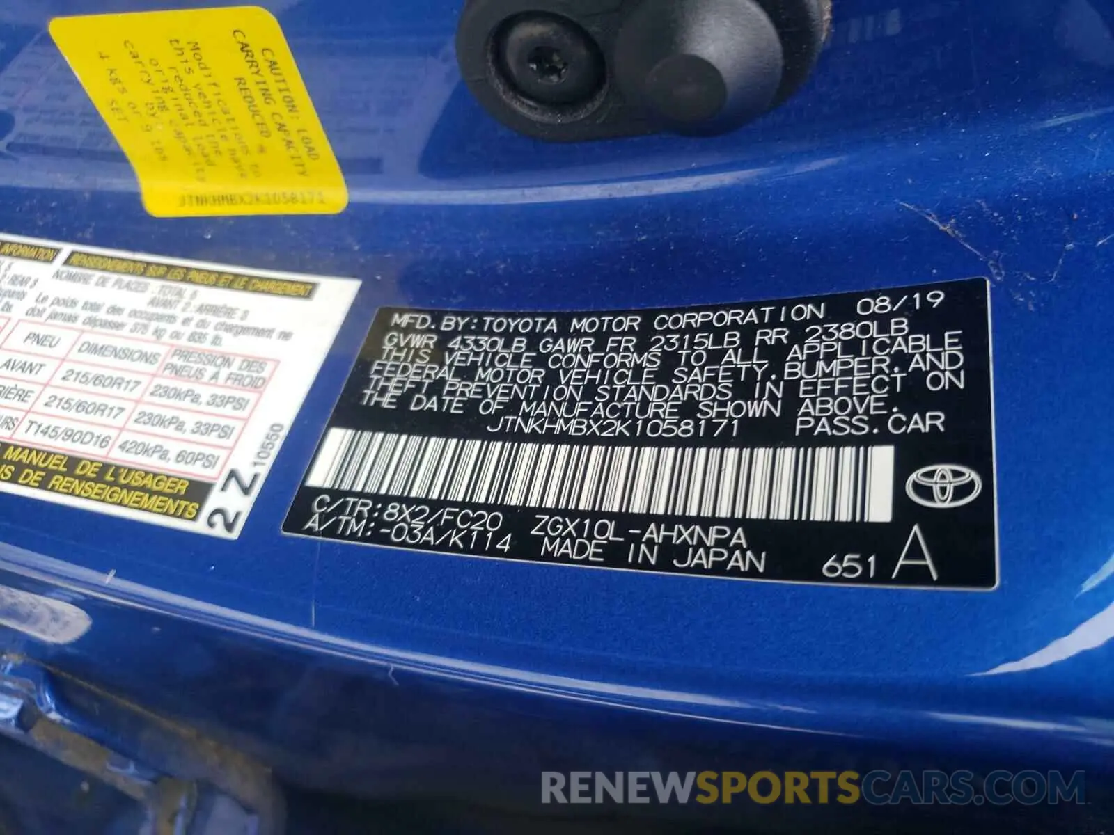 10 fotografías del automóvil dañado JTNKHMBX2K1058171 TOYOTA C-HR 2019
