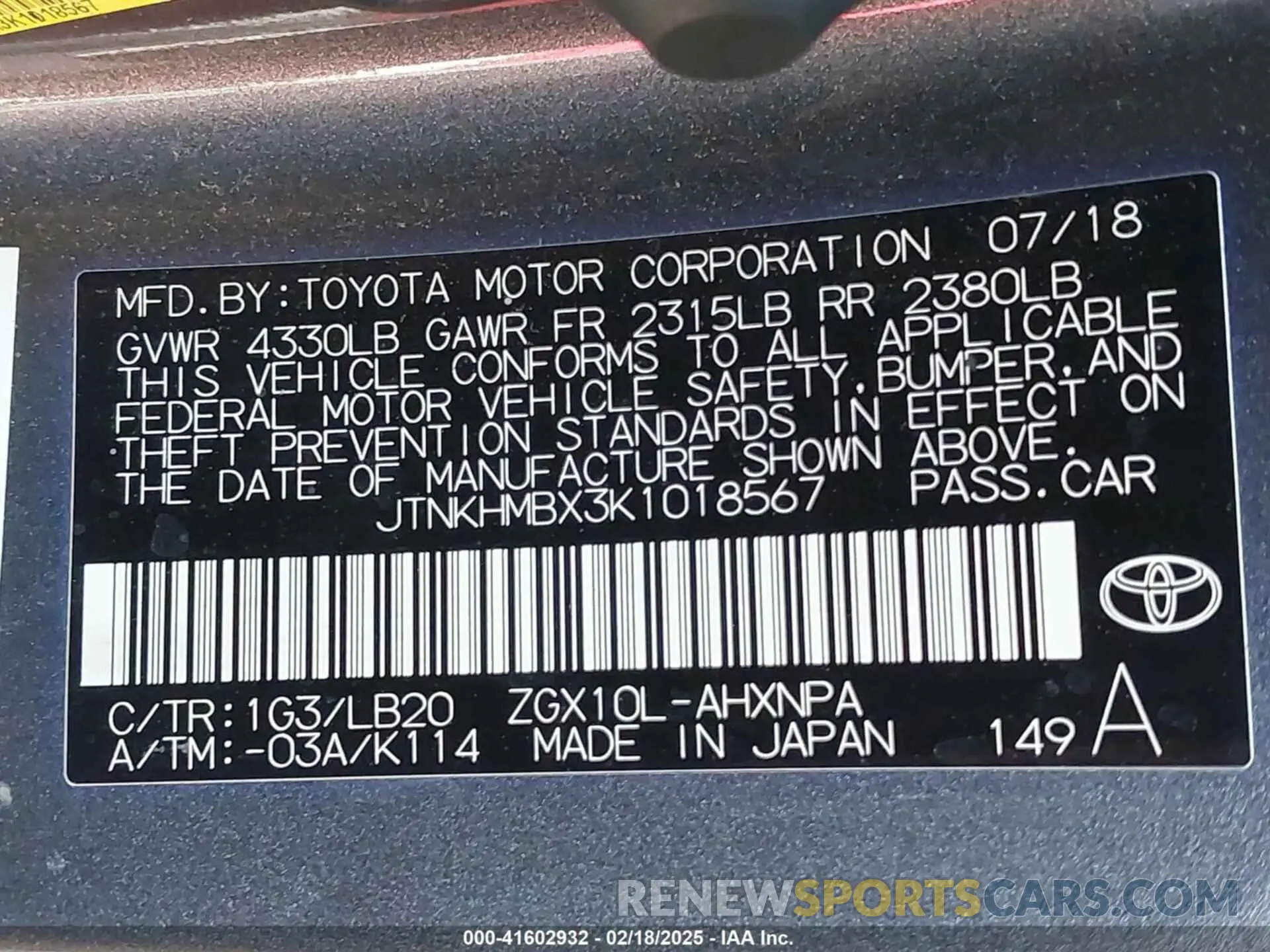 9 fotografías del automóvil dañado JTNKHMBX3K1018567 TOYOTA C-HR 2019