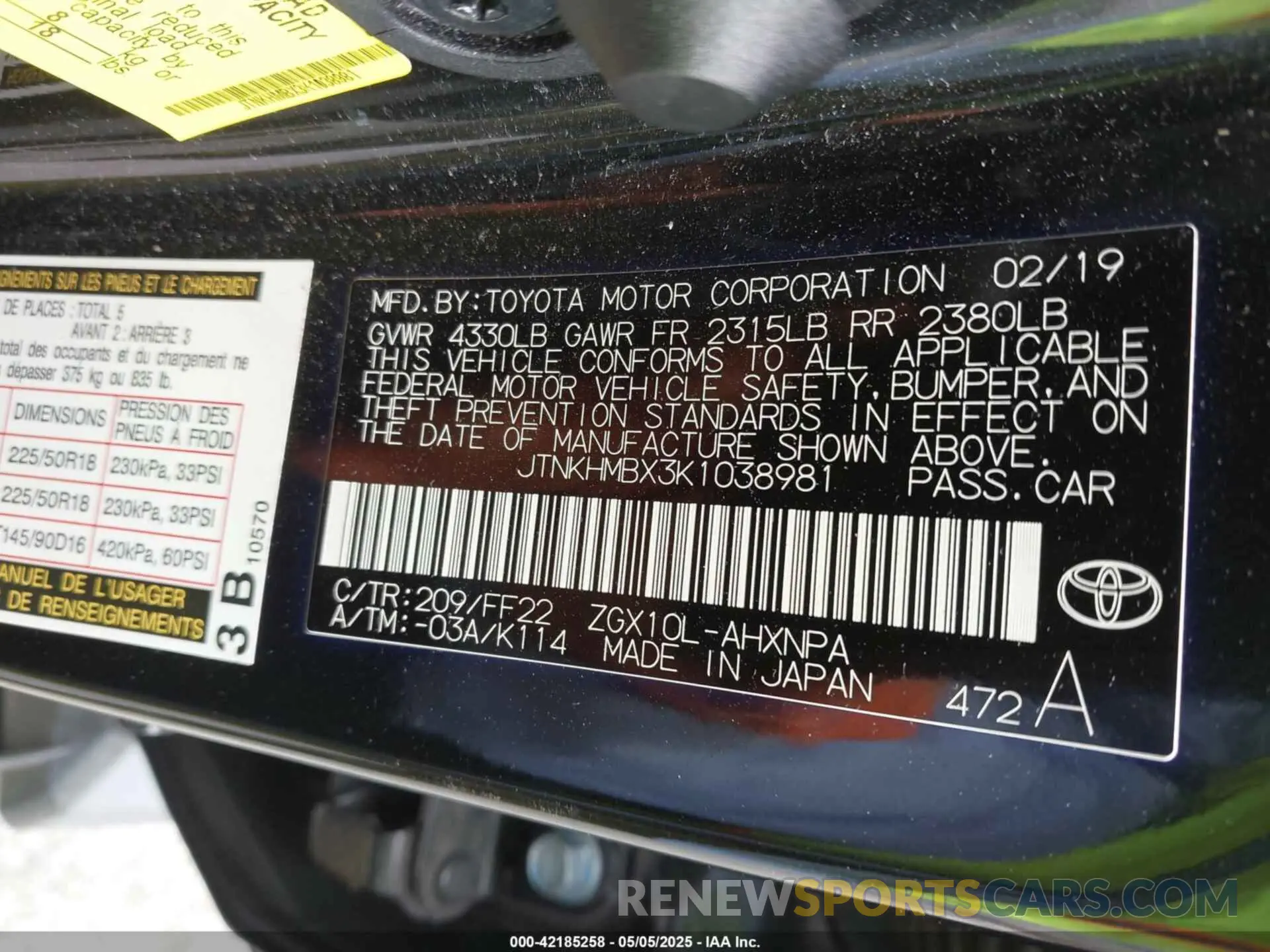 9 fotografías del automóvil dañado JTNKHMBX3K1038981 TOYOTA C-HR 2019
