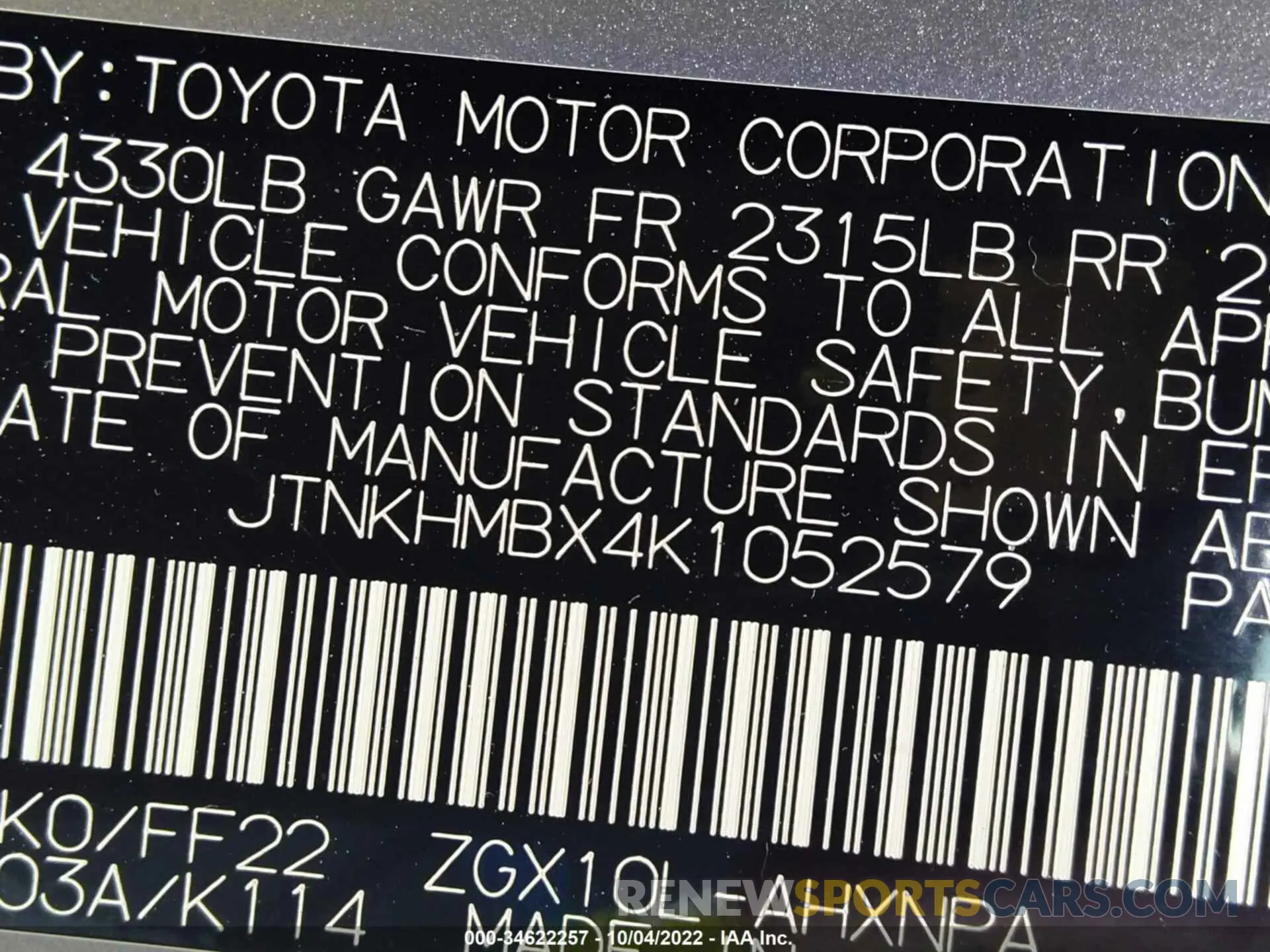 9 fotografías del automóvil dañado JTNKHMBX4K1052579 TOYOTA C-HR 2019