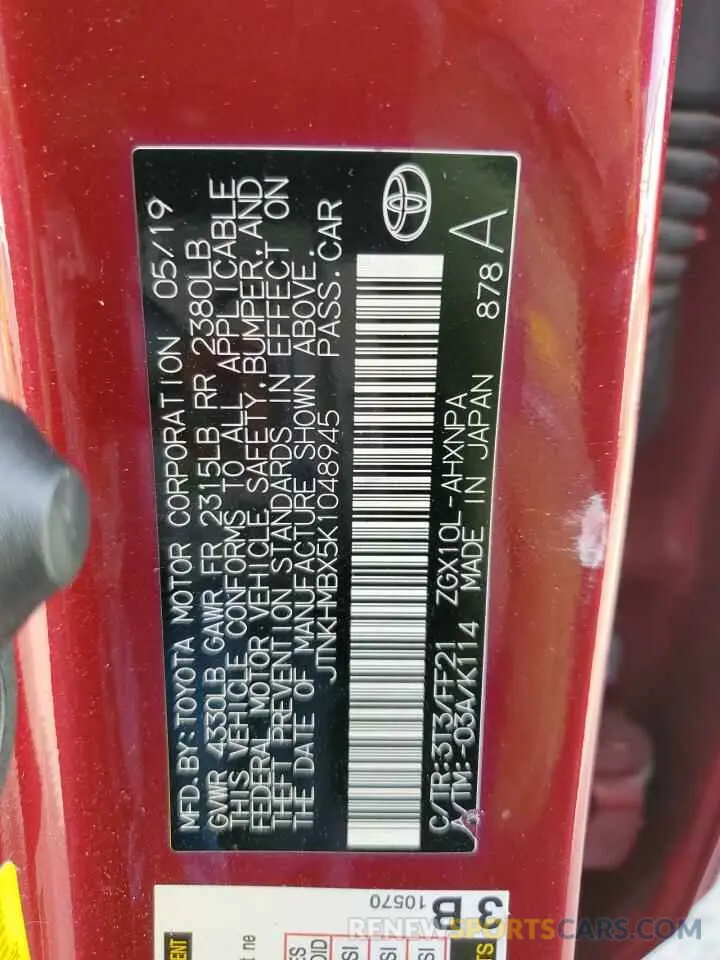 15 fotografías del automóvil dañado JTNKHMBX5K1048945 TOYOTA C-HR 2019