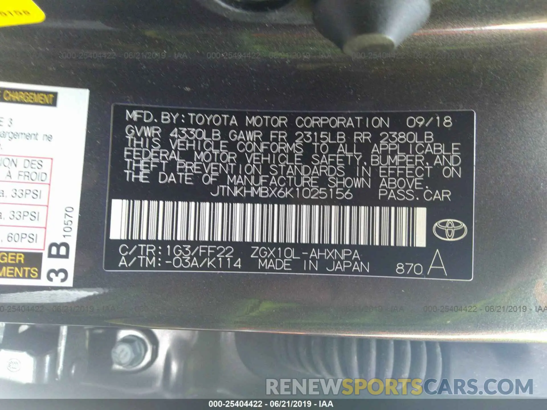 9 fotografías del automóvil dañado JTNKHMBX6K1025156 TOYOTA C-HR 2019