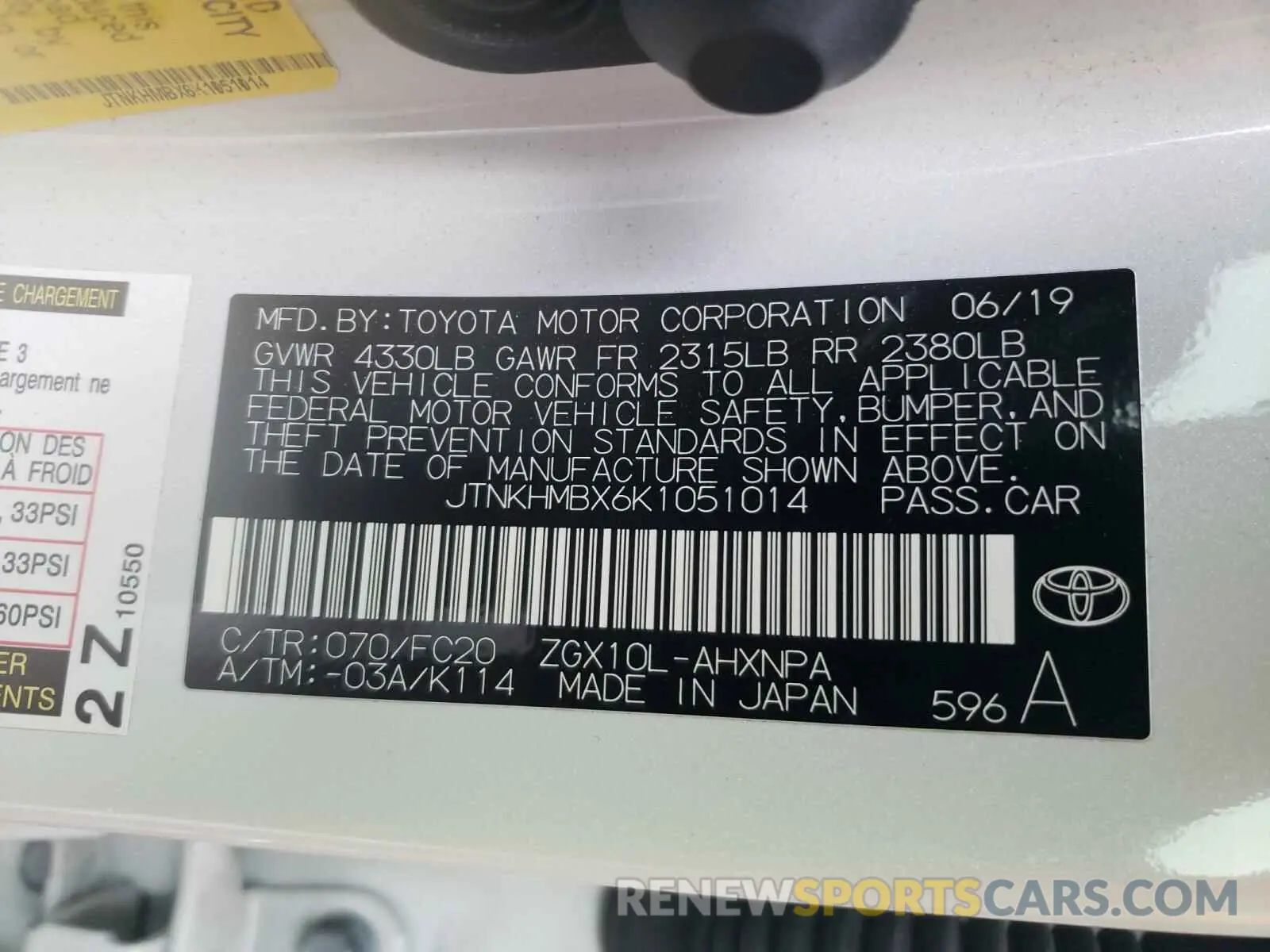 10 fotografías del automóvil dañado JTNKHMBX6K1051014 TOYOTA C-HR 2019