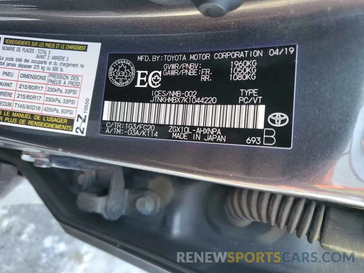 13 fotografías del automóvil dañado JTNKHMBX7K1044220 TOYOTA C-HR 2019