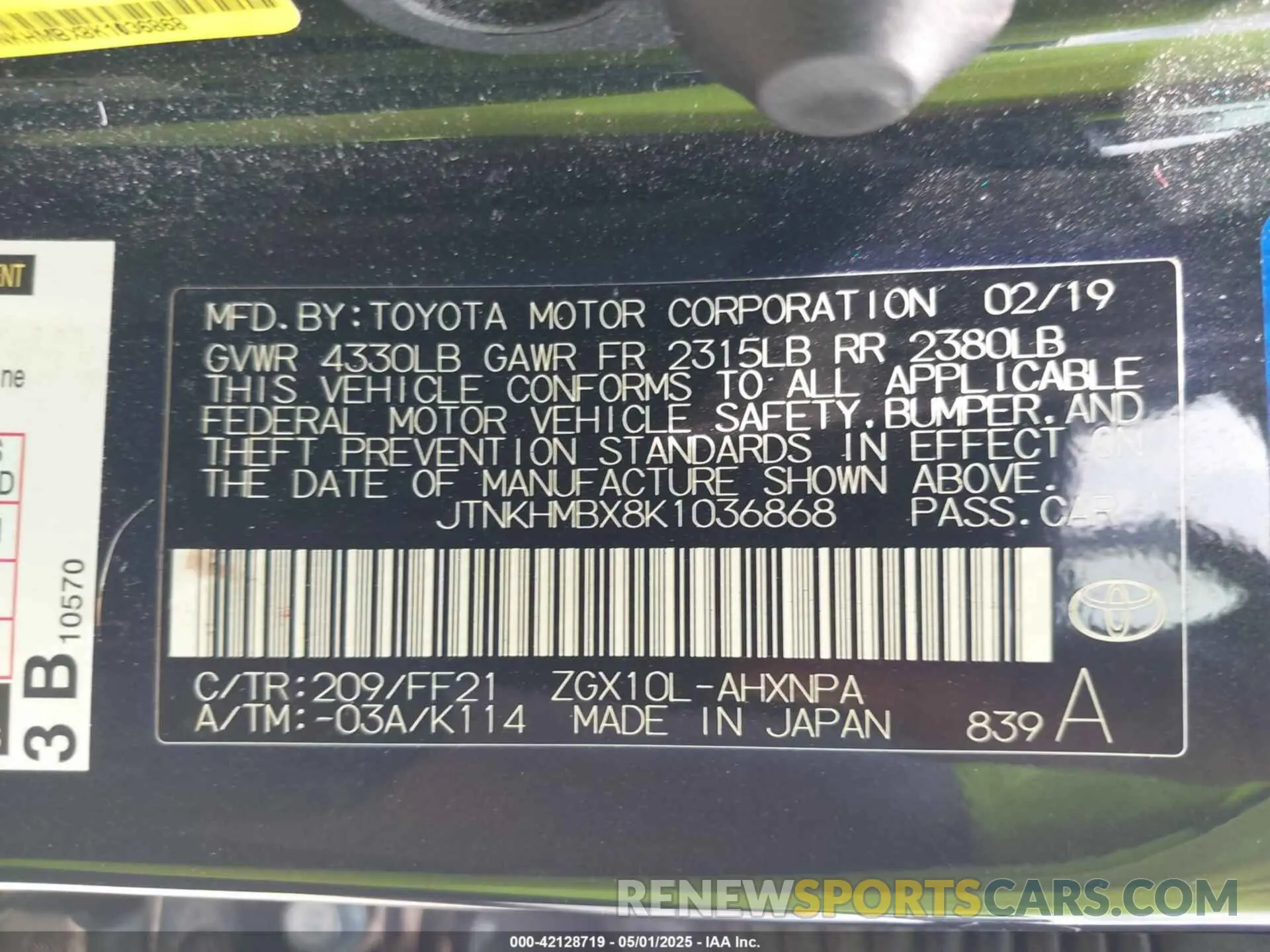 9 fotografías del automóvil dañado JTNKHMBX8K1036868 TOYOTA C-HR 2019