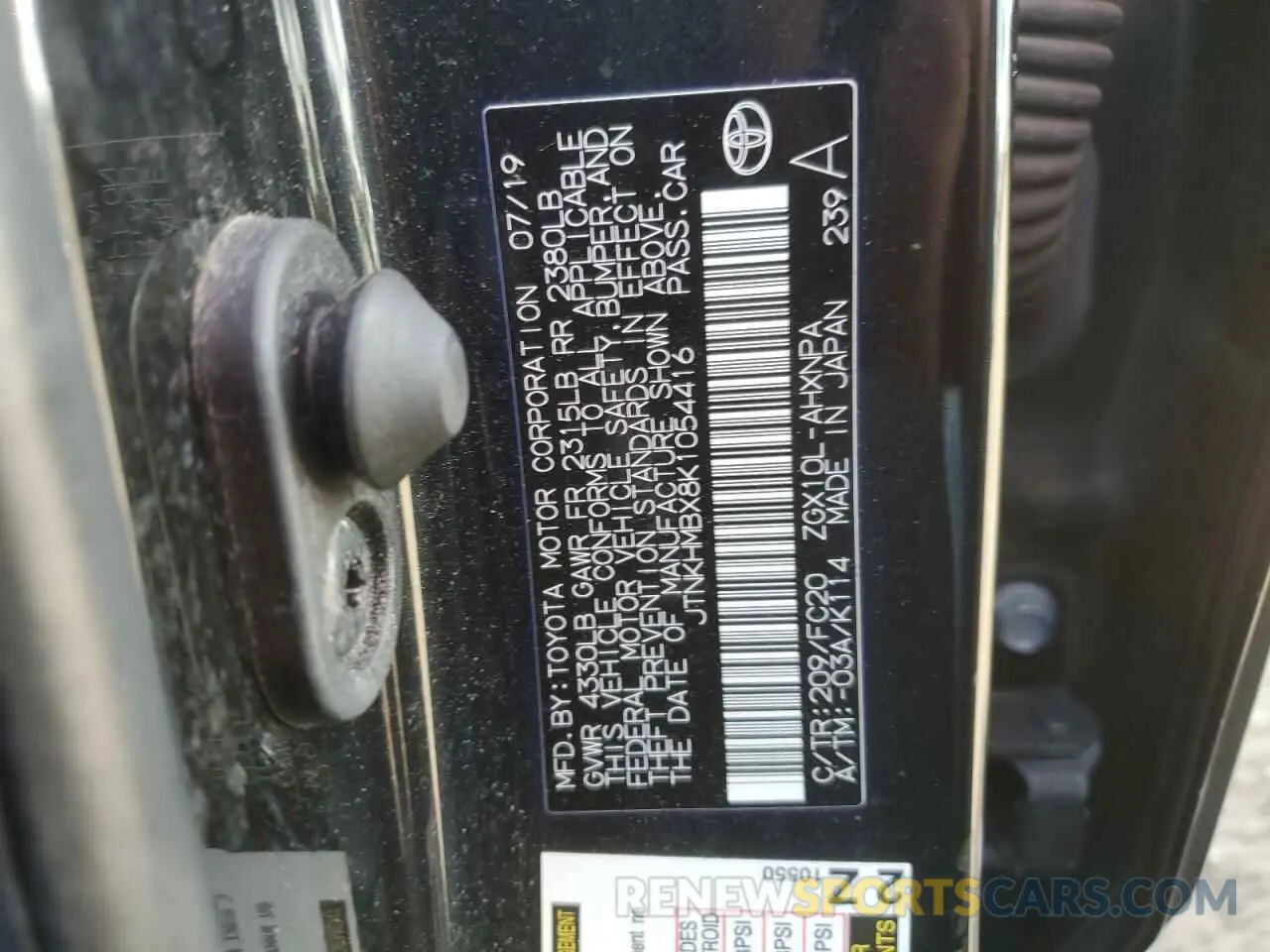 14 fotografías del automóvil dañado JTNKHMBX8K1054416 TOYOTA C-HR 2019