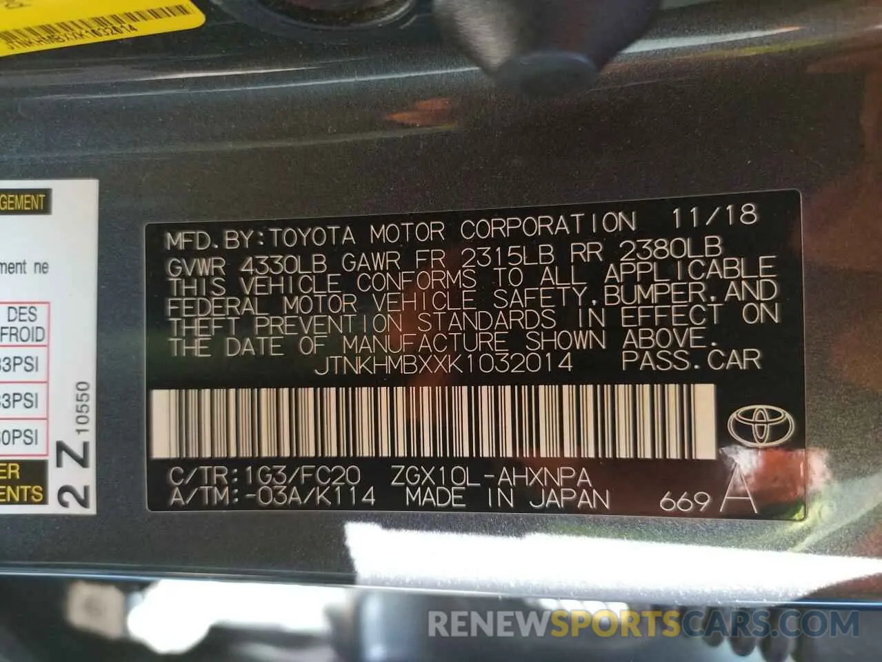 10 fotografías del automóvil dañado JTNKHMBXXK1032014 TOYOTA C-HR 2019